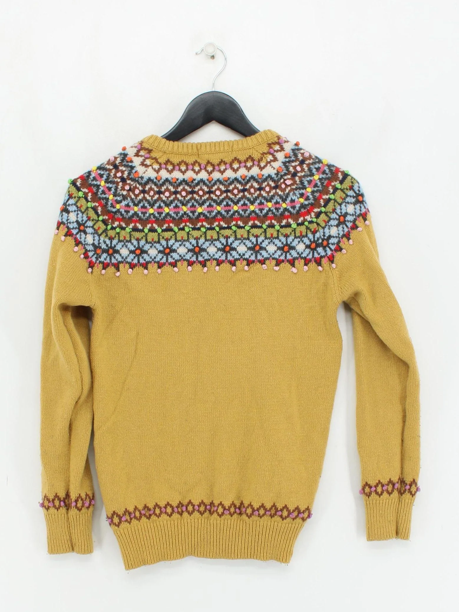 Boden Women's Jumper UK 14 Yellow Geometric Wool with Nylon Round Neck Pullover - Image 2