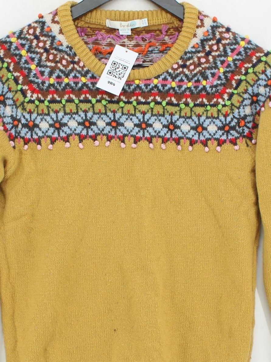 Boden Women's Jumper UK 14 Yellow Geometric Wool with Nylon Round Neck Pullover - Image 3