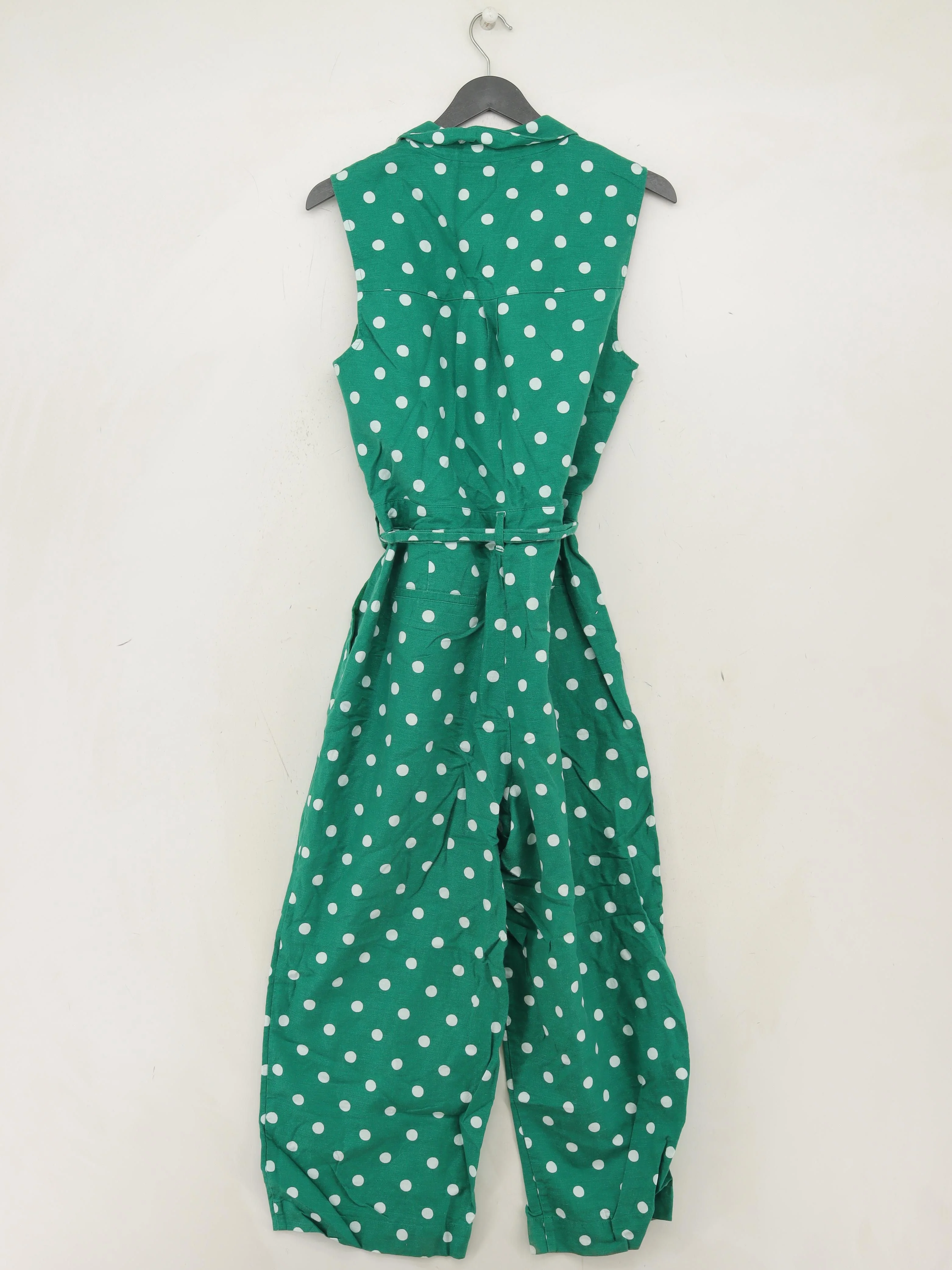 Boden Women's Jumpsuit UK 14 Green Polkadot Linen with Cotton Wide-Leg Jumpsuit - Image 2