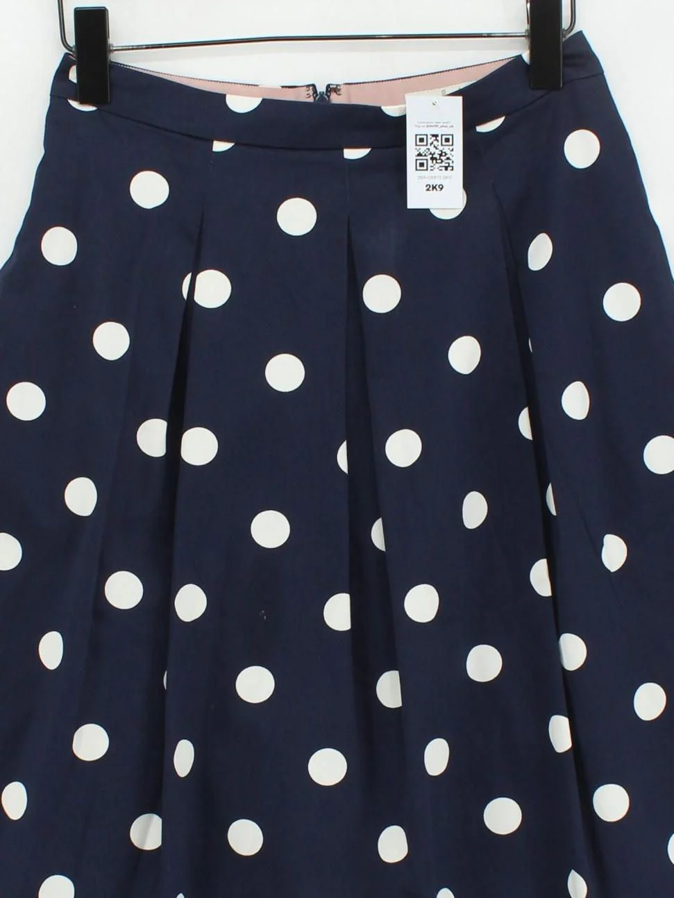 Boden Women's Midi Skirt UK 10 Blue Polkadot Cotton with Elastane Midi Pleated - Image 3