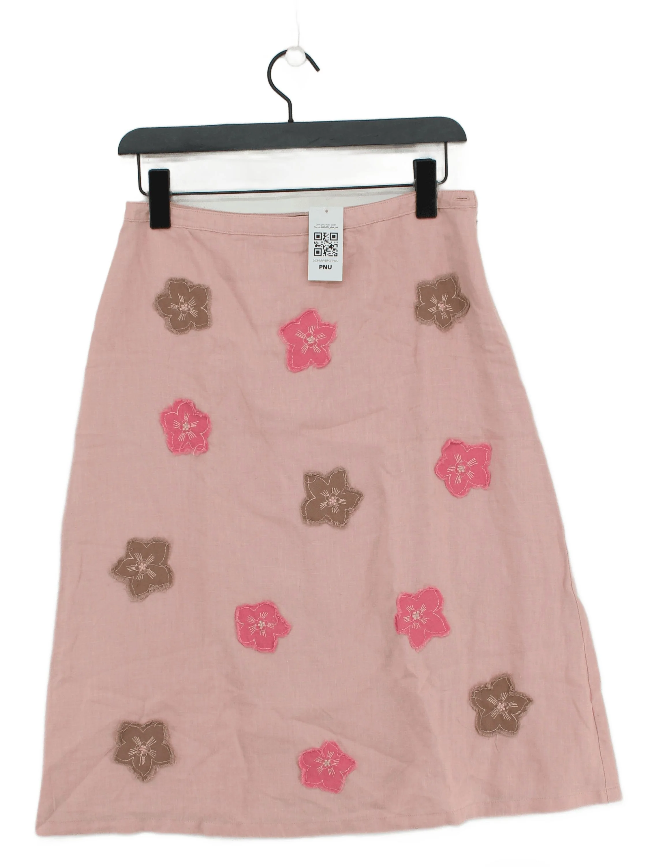 Boden Women's Midi Skirt UK 12 Pink Floral Linen with Cotton Midi A-Line