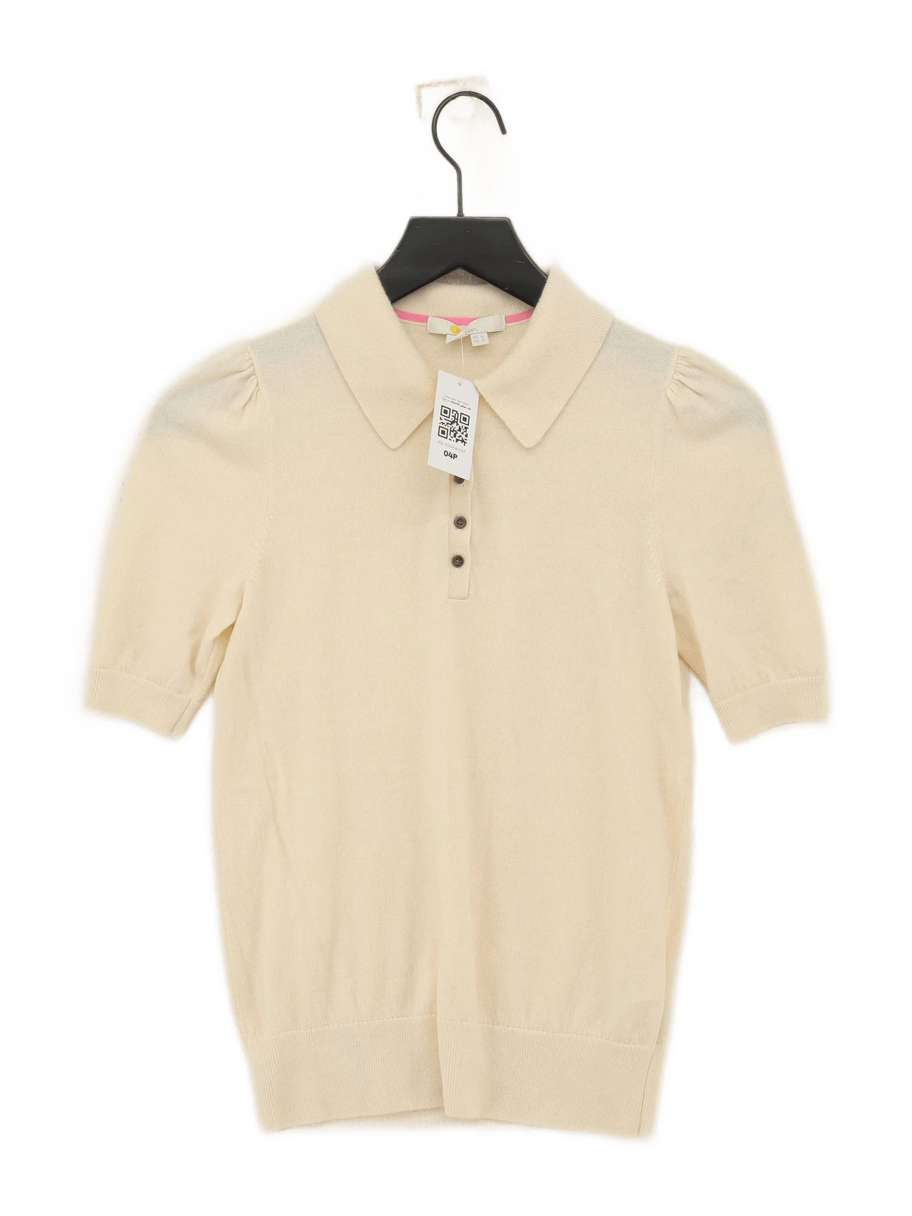 Boden Women's Polo UK 6 Cream 100% Wool Short Sleeve Collared Basic