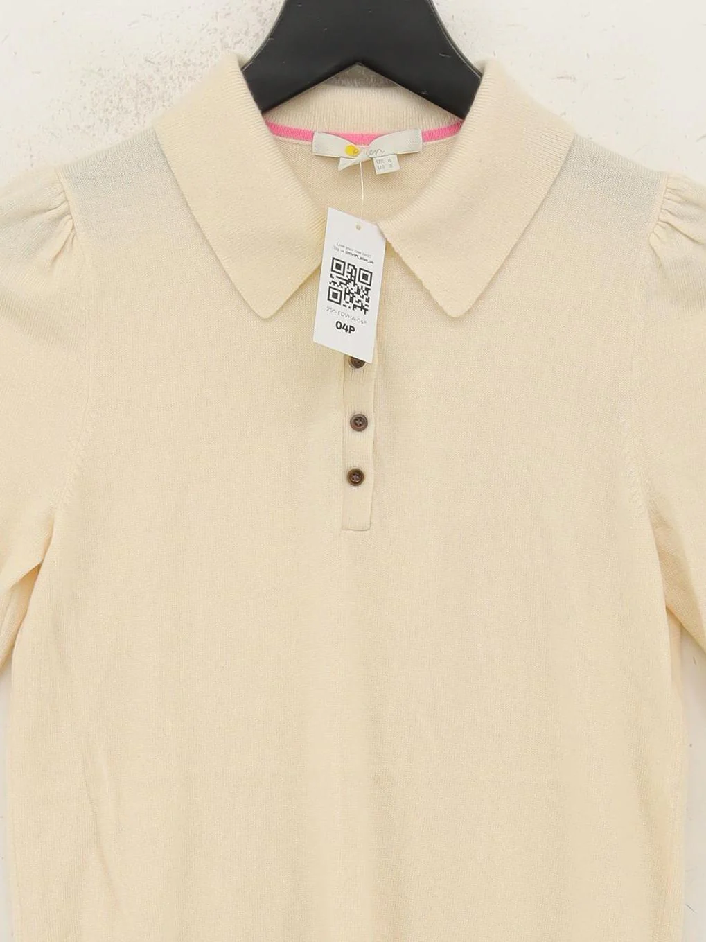 Boden Women's Polo UK 6 Cream 100% Wool Short Sleeve Collared Basic - Image 3