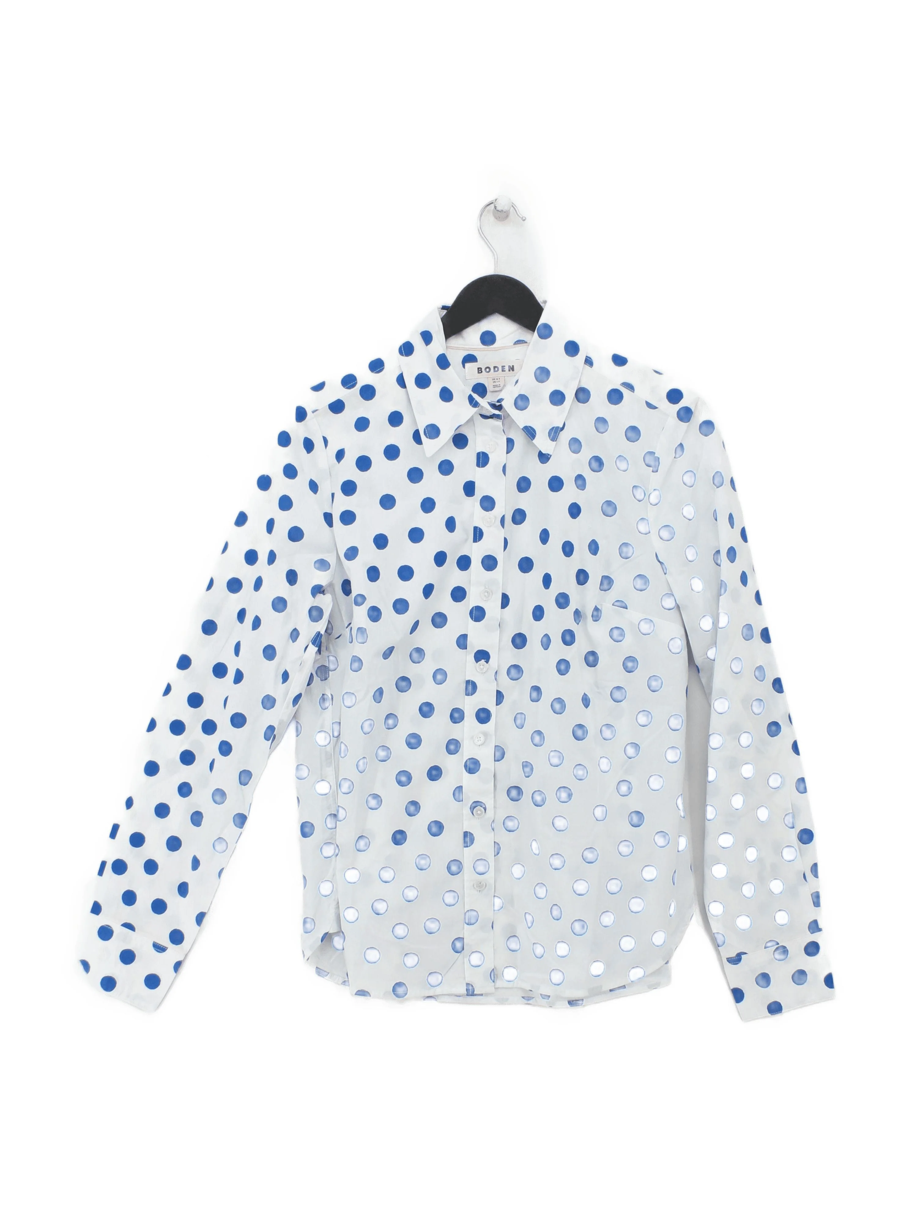 Boden Women's Shirt M Multi Polkadot 100% Cotton Long Sleeve Collared Basic