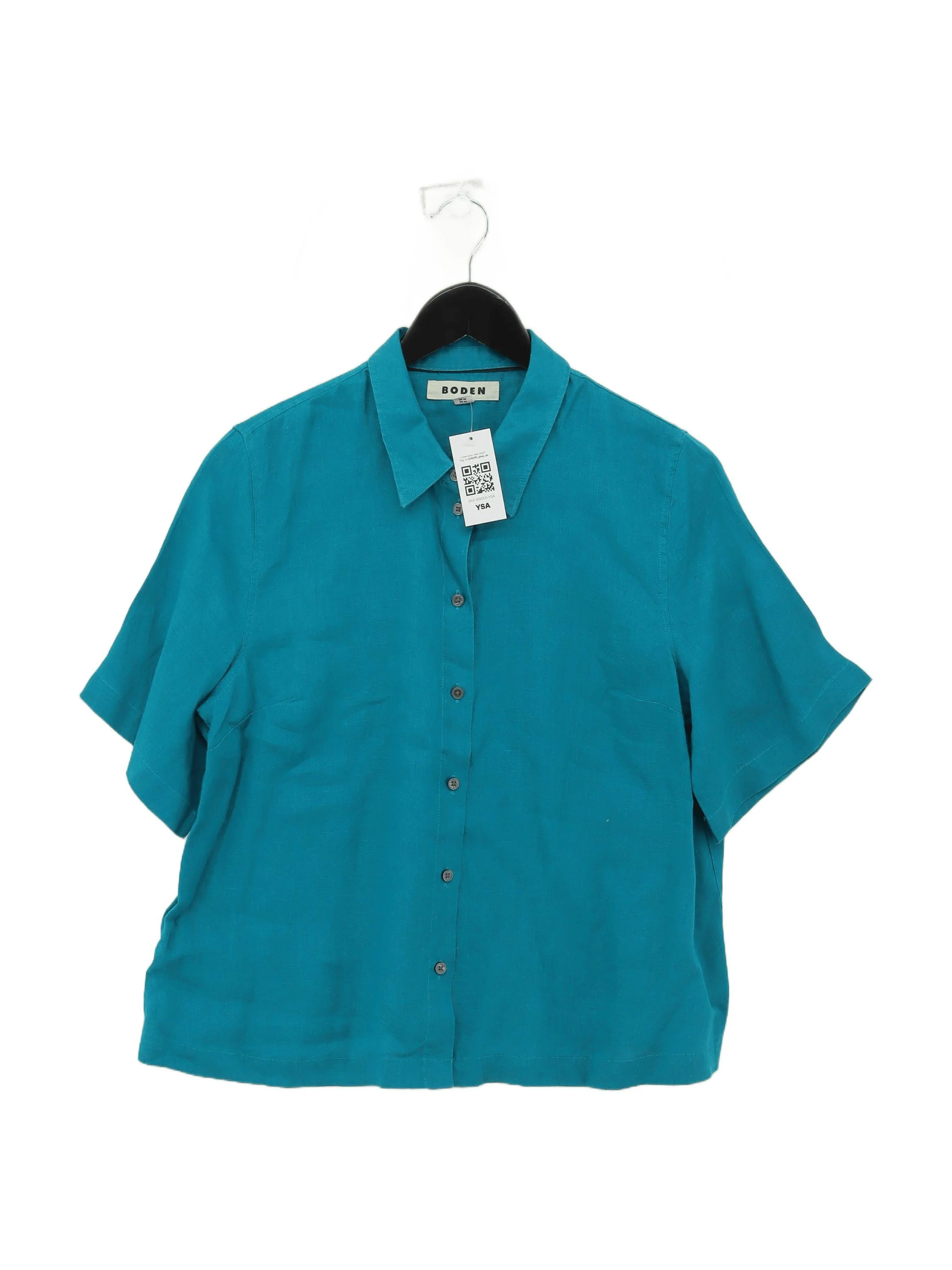 Boden Women's Shirt UK 10 Blue 100% Linen Short Sleeve Collared Basic