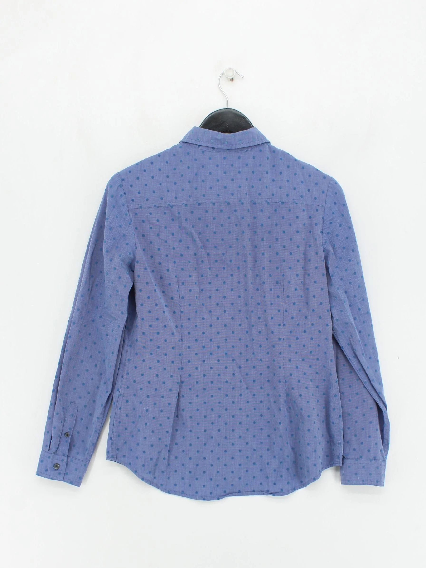 Boden Women's Shirt UK 10 Blue Polkadot 100% Cotton Long Sleeve Collared Basic - Image 2