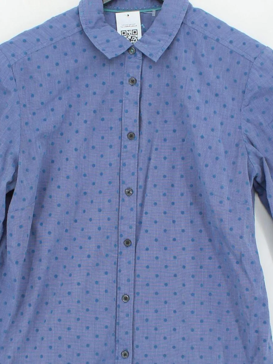 Boden Women's Shirt UK 10 Blue Polkadot 100% Cotton Long Sleeve Collared Basic - Image 3