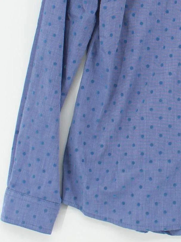 Boden Women's Shirt UK 10 Blue Polkadot 100% Cotton Long Sleeve Collared Basic - Image 4