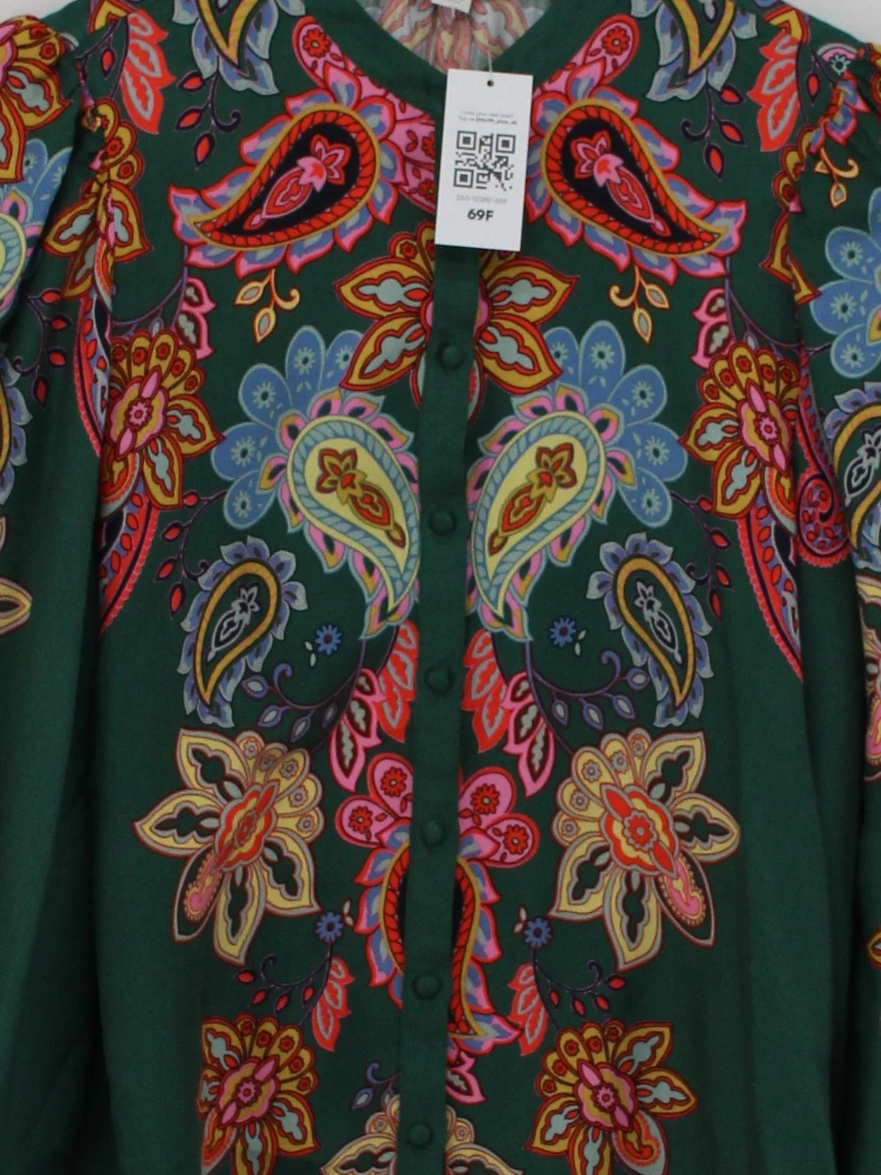 Boden Women's Shirt UK 10 Green Paisley 100% Viscose Long Sleeve Collared Basic - Image 3