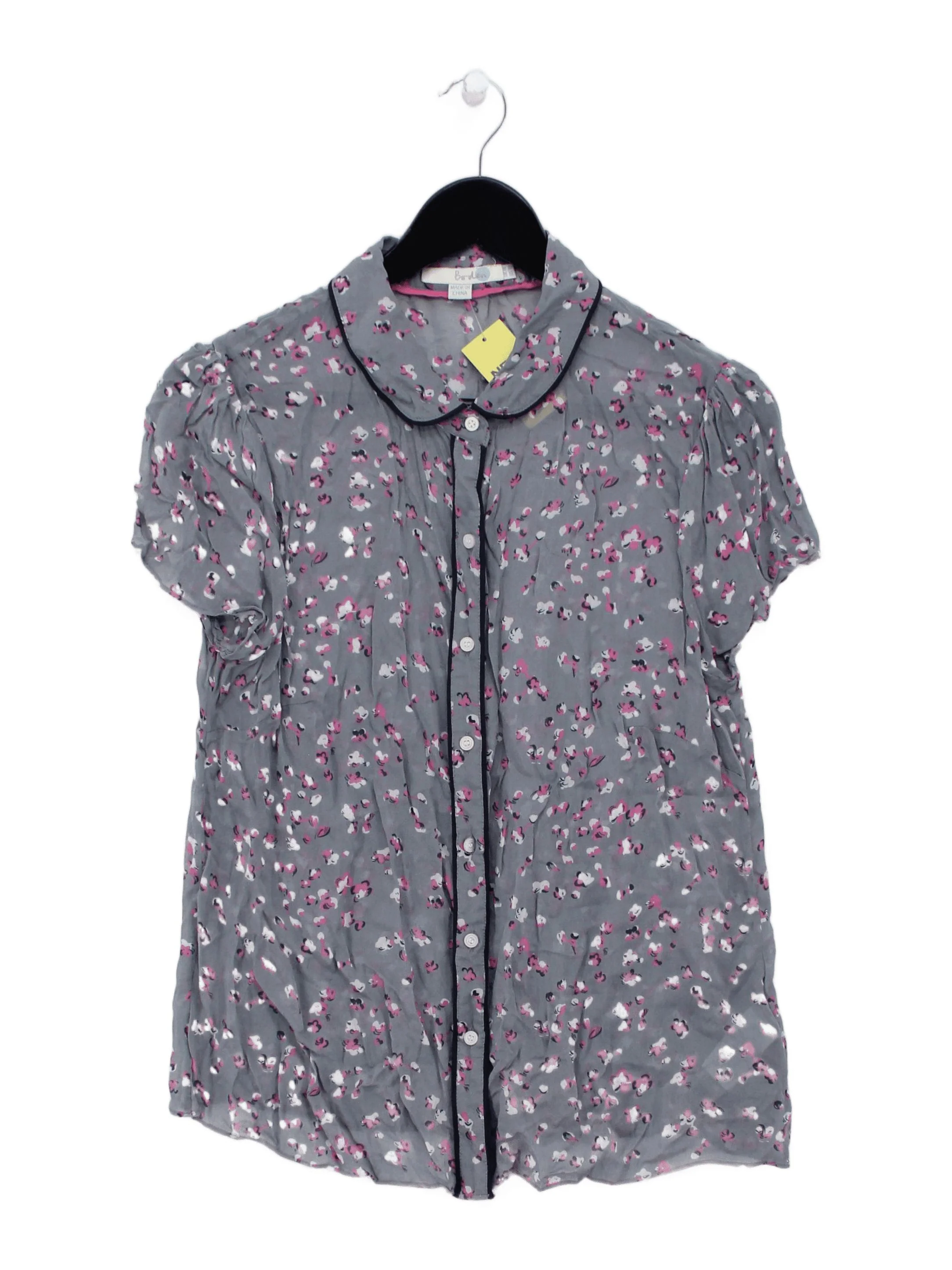 Boden Women's Shirt UK 10 Grey Floral 100% Viscose Short Sleeve Collared Basic