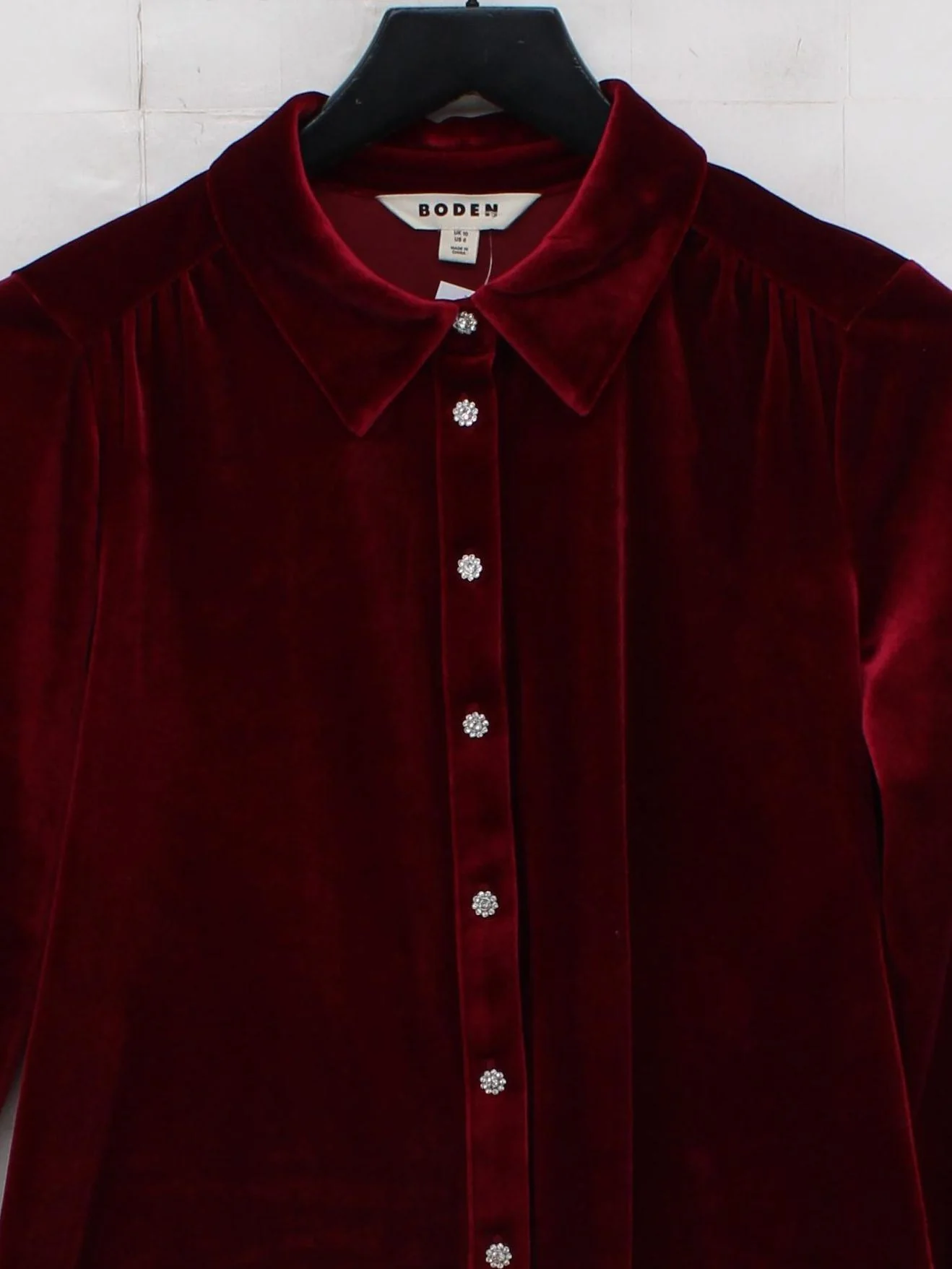 Boden Women's Shirt UK 10 Red Polyester with Elastane Long Sleeve Collared Basic - Image 3