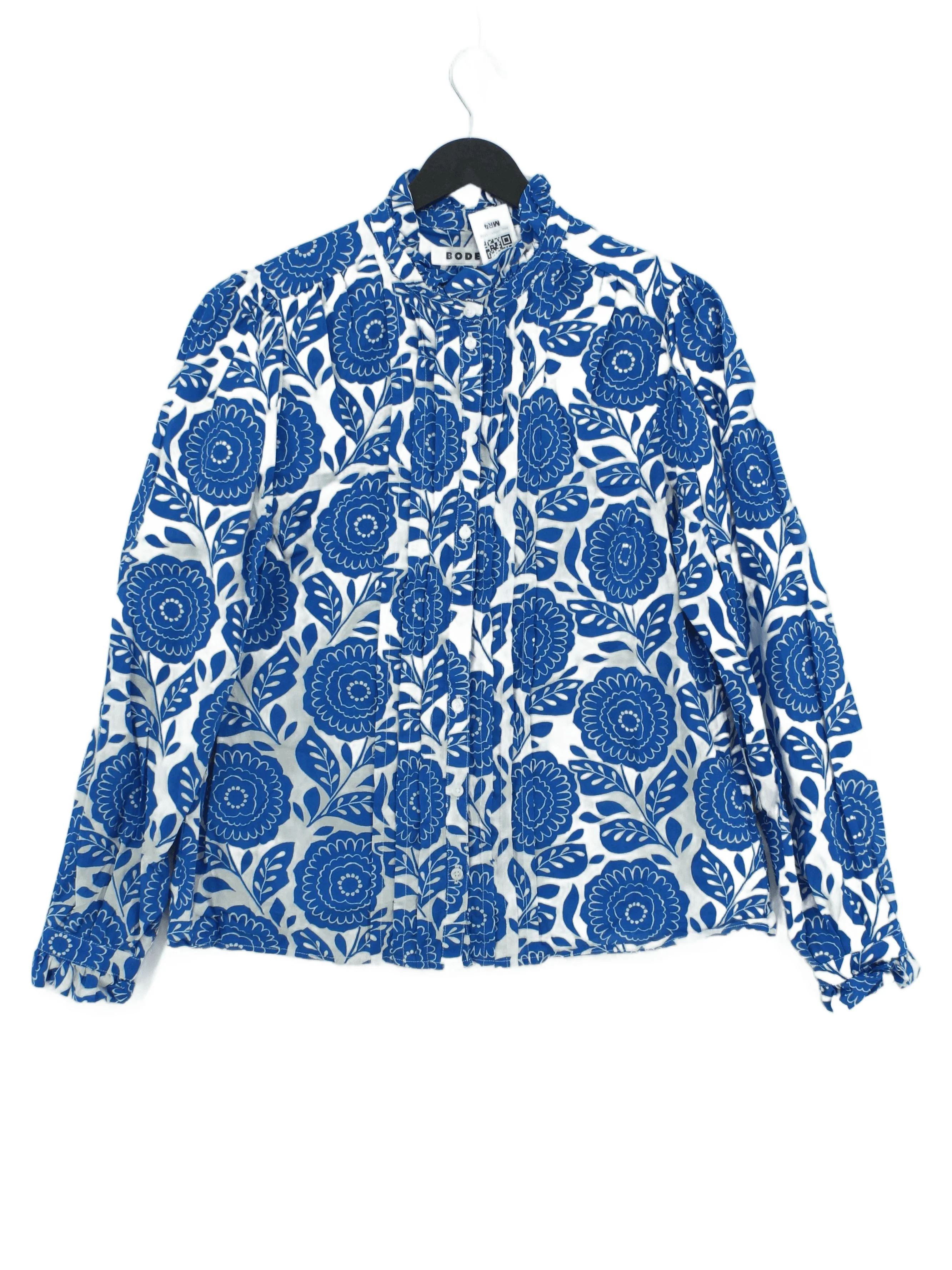 Boden Women's Shirt UK 12 Blue Floral 100% Cotton Long Sleeve Collared Basic