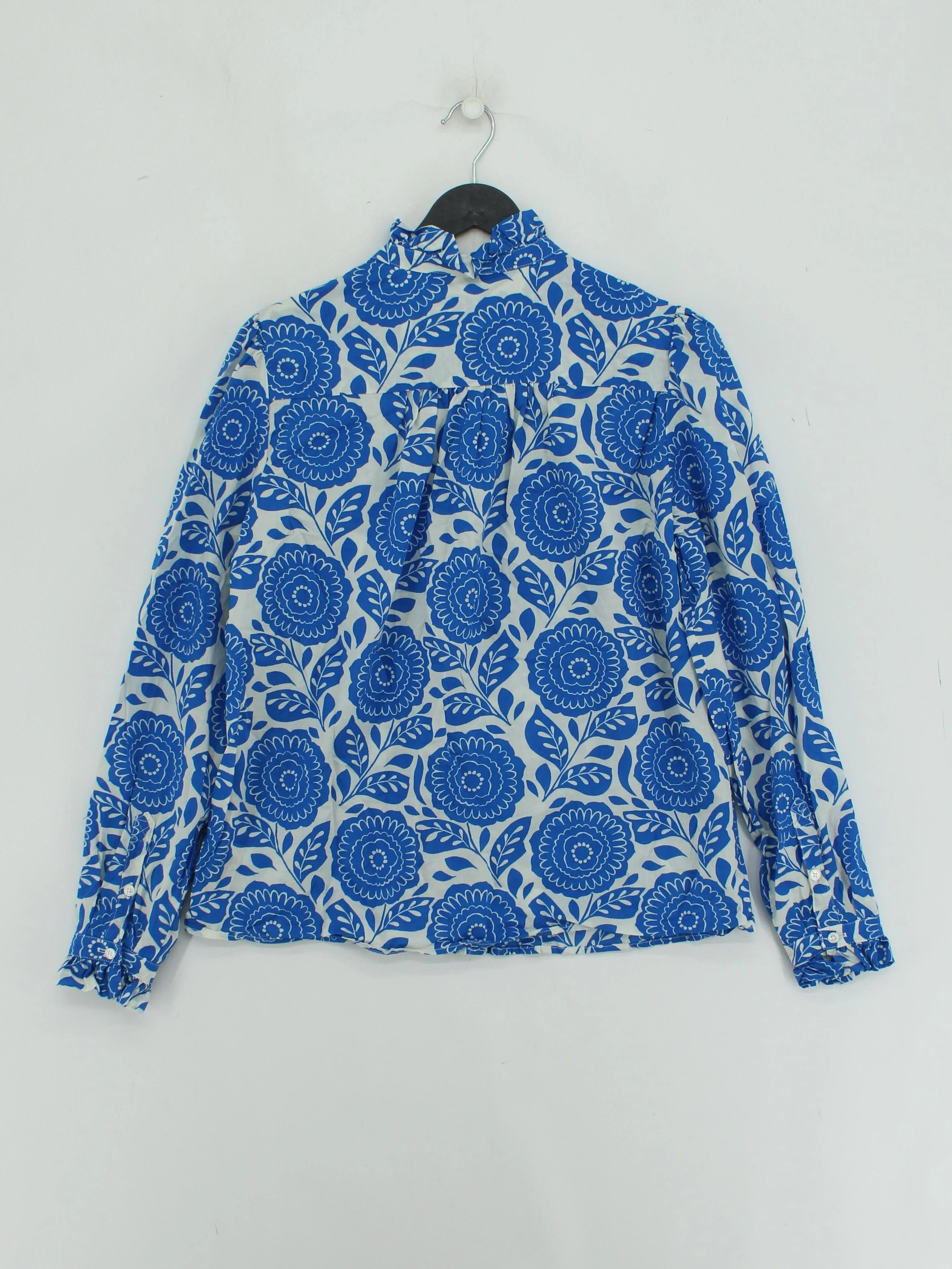 Boden Women's Shirt UK 12 Blue Floral 100% Cotton Long Sleeve Collared Basic - Image 2