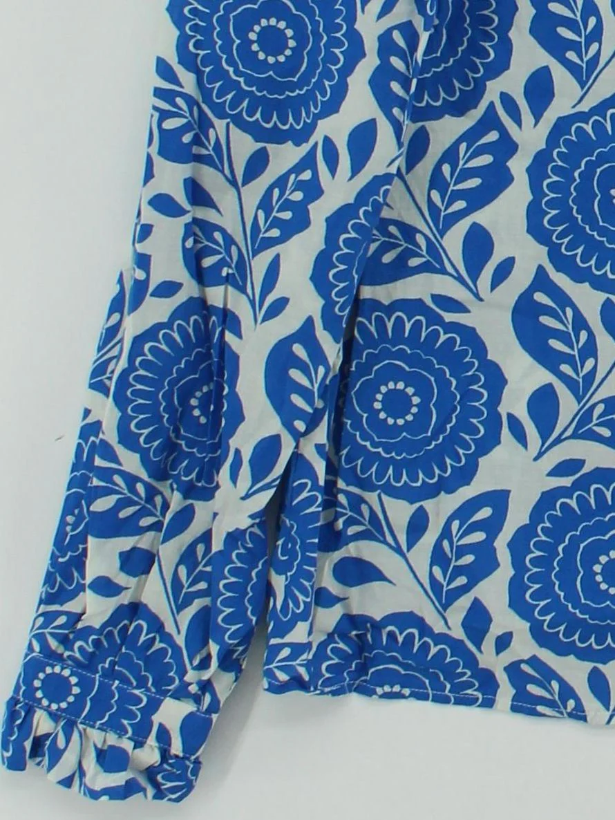 Boden Women's Shirt UK 12 Blue Floral 100% Cotton Long Sleeve Collared Basic - Image 4