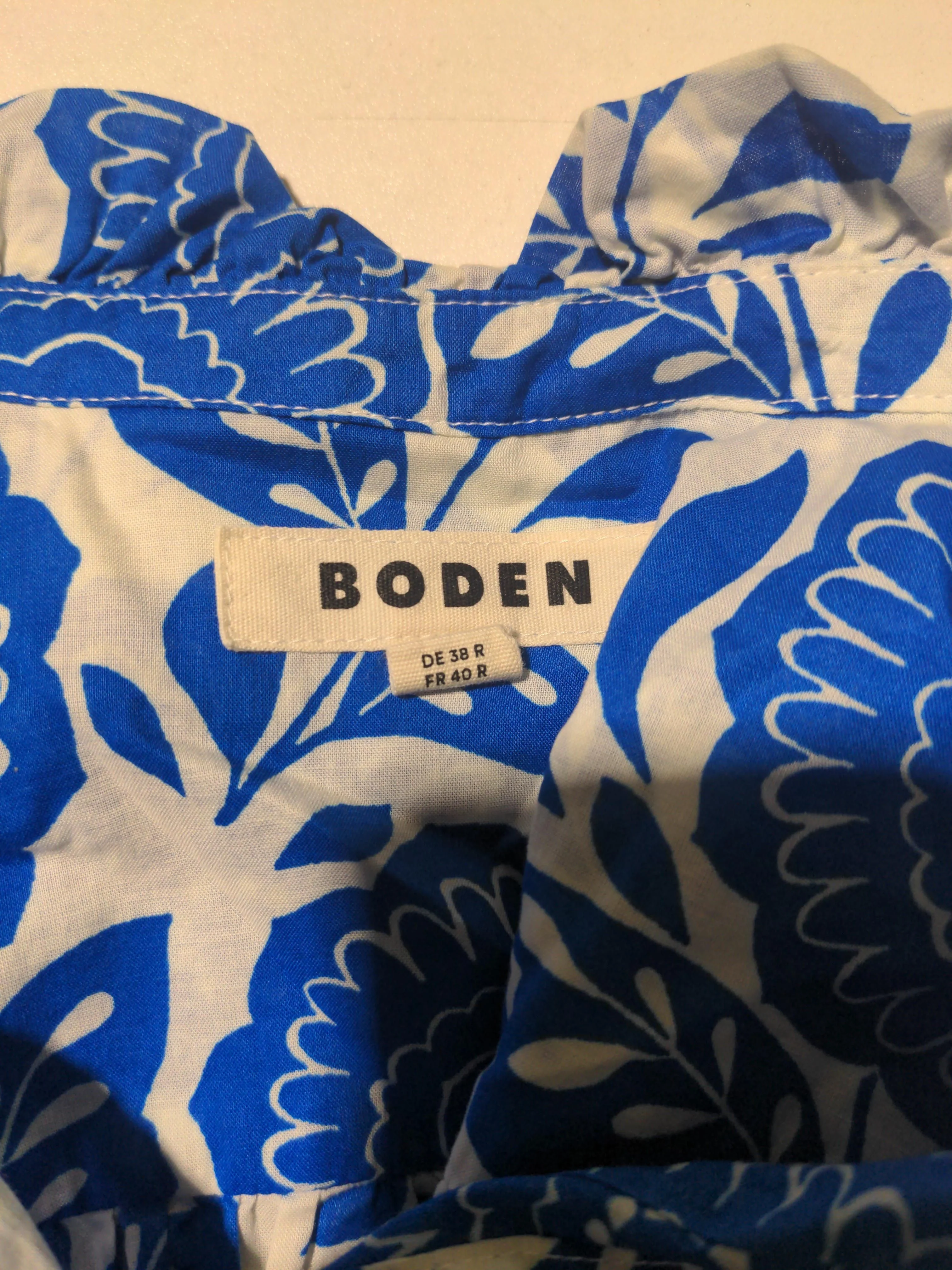 Boden Women's Shirt UK 12 Blue Floral 100% Cotton Long Sleeve Collared Basic - Image 5
