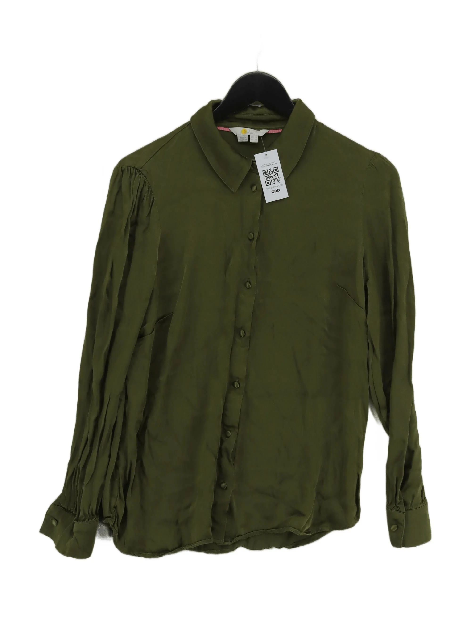 Boden Women's Shirt UK 14 Green 100% Viscose Long Sleeve Collared Basic