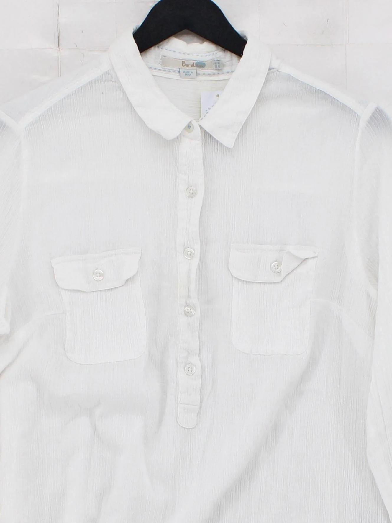 Boden Women's Shirt UK 14 White 100% Cotton Long Sleeve Collared Basic - Image 3