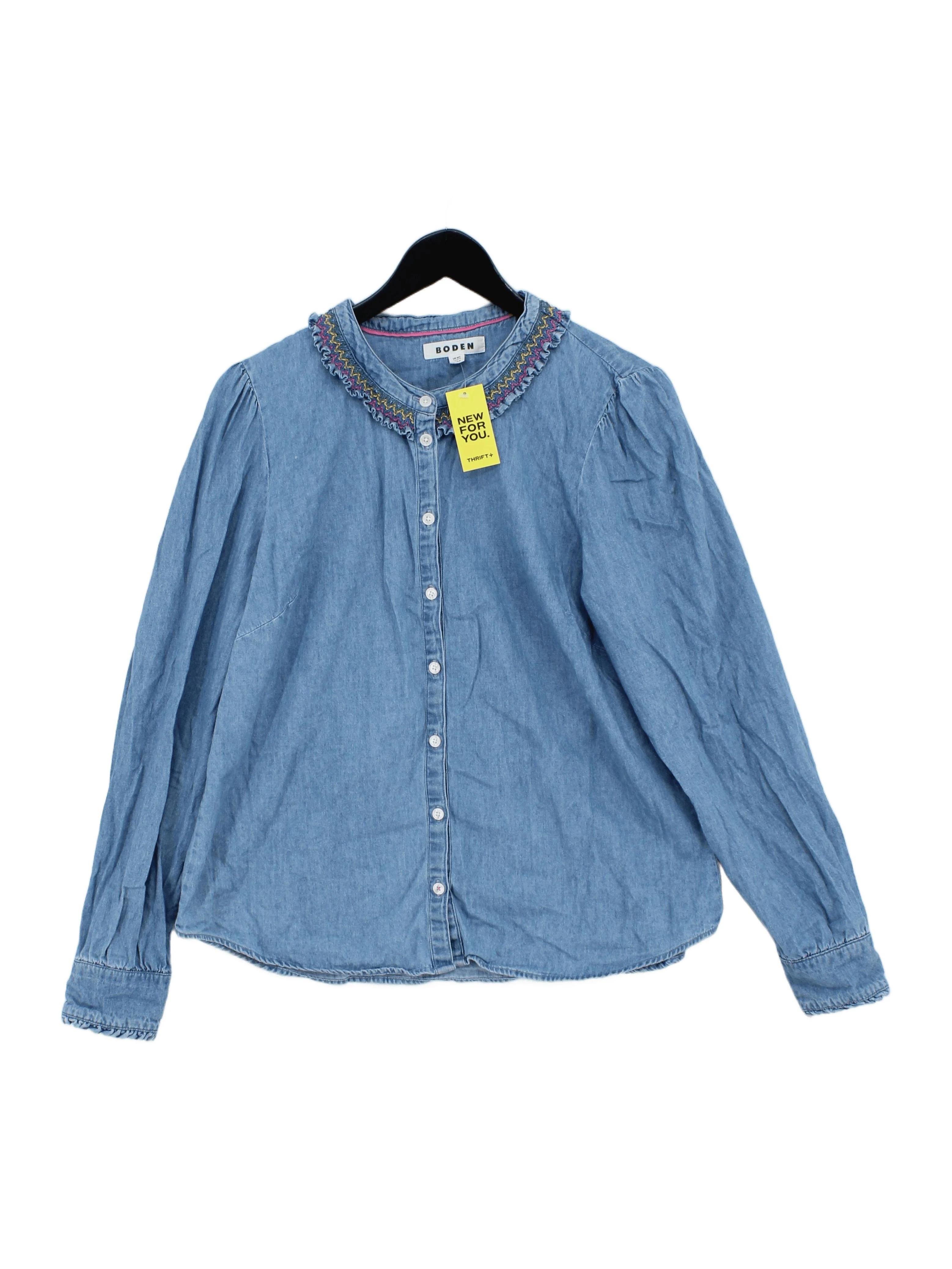 Boden Women's Shirt UK 16 Blue 100% Cotton Long Sleeve Collared Basic