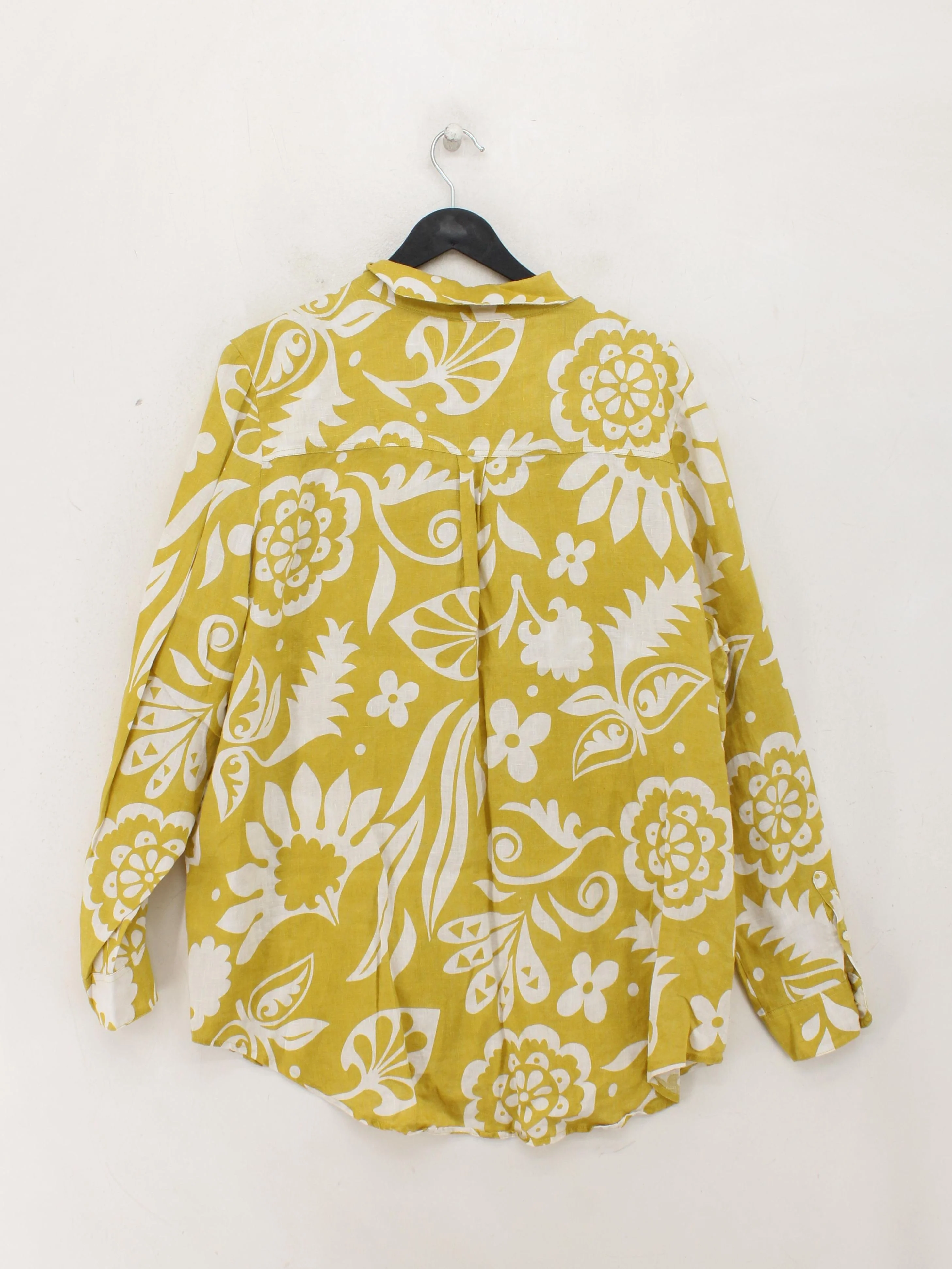 Boden Women's Shirt UK 18 Yellow Floral 100% Linen Long Sleeve Collared Basic - Image 2