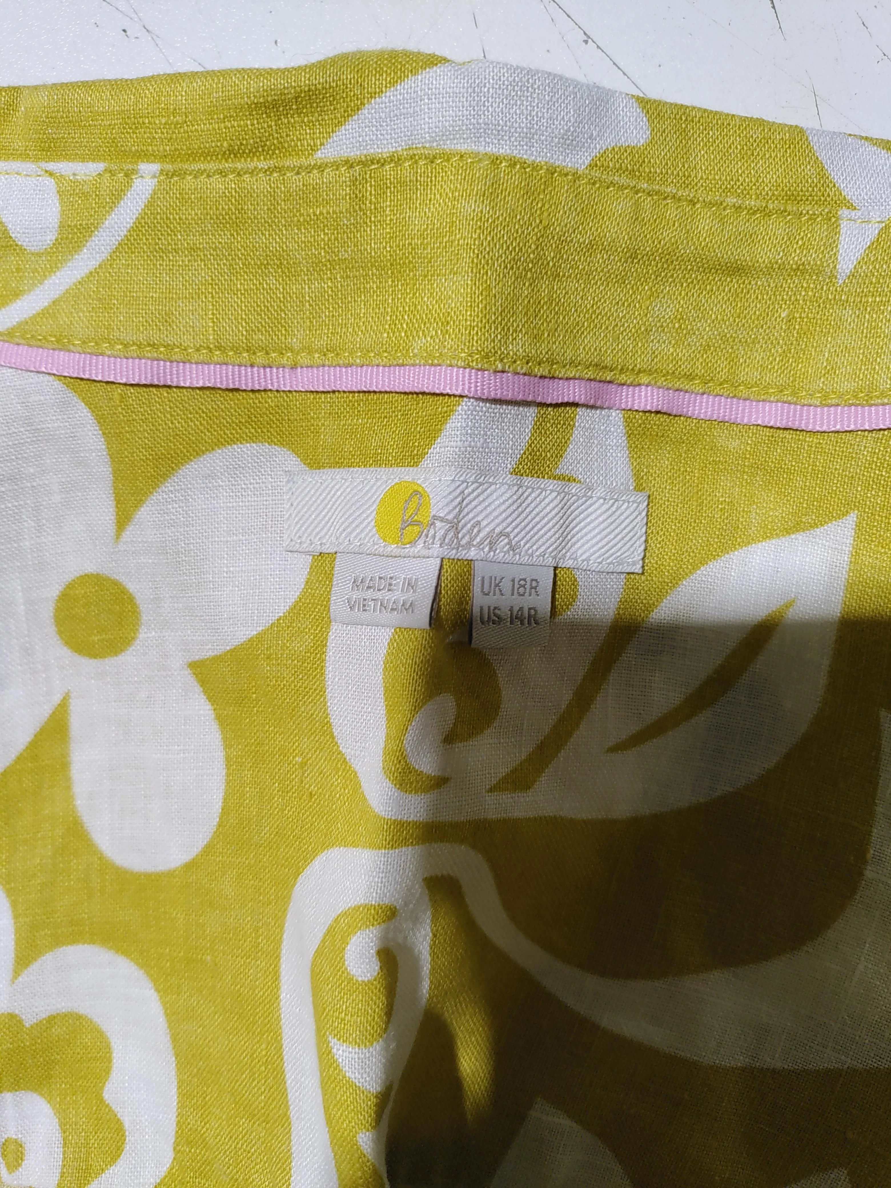 Boden Women's Shirt UK 18 Yellow Floral 100% Linen Long Sleeve Collared Basic - Image 5