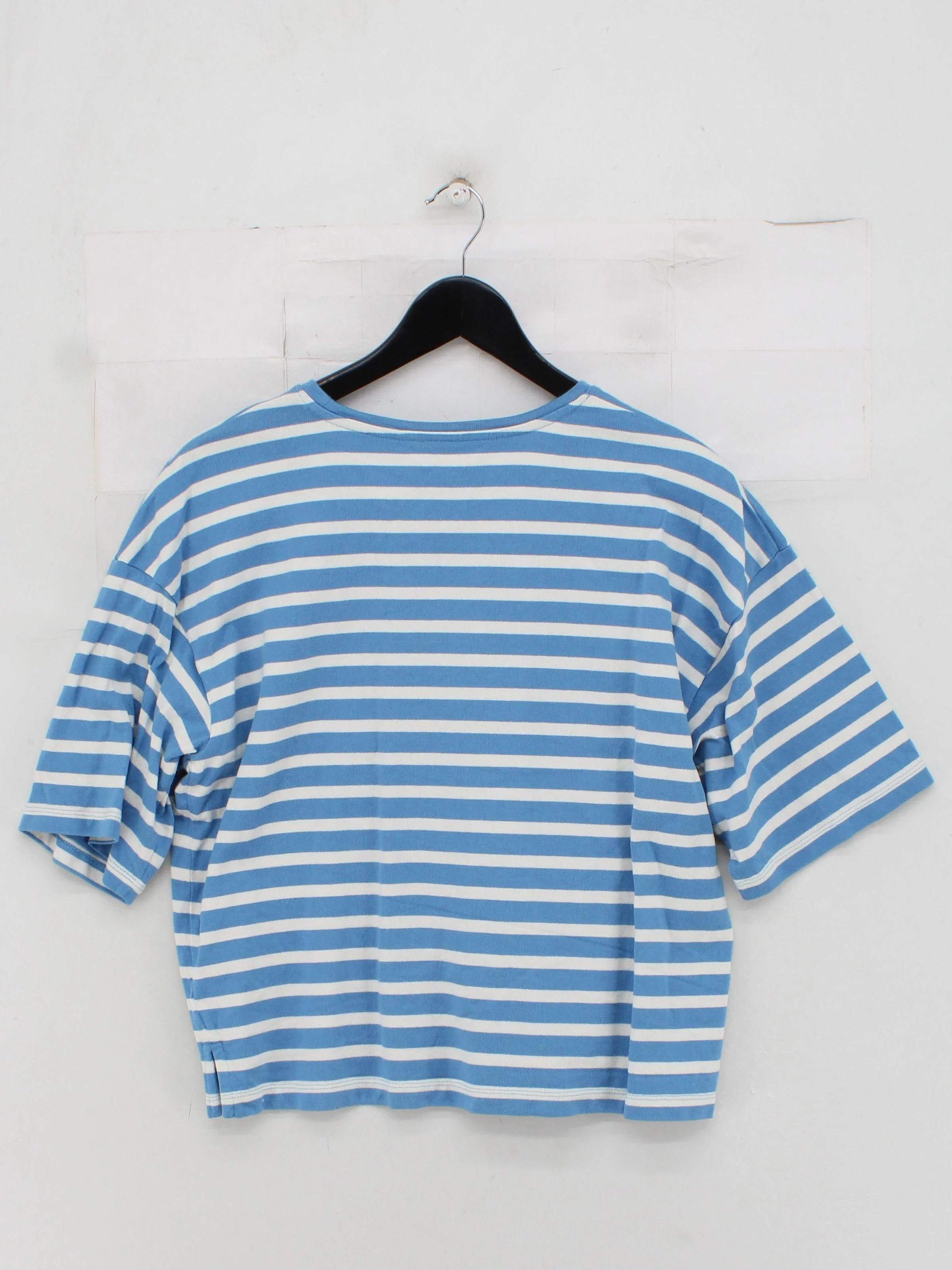 Boden Women's T-Shirt L Blue Striped 100% Cotton Short Sleeve Round Neck Basic - Image 2