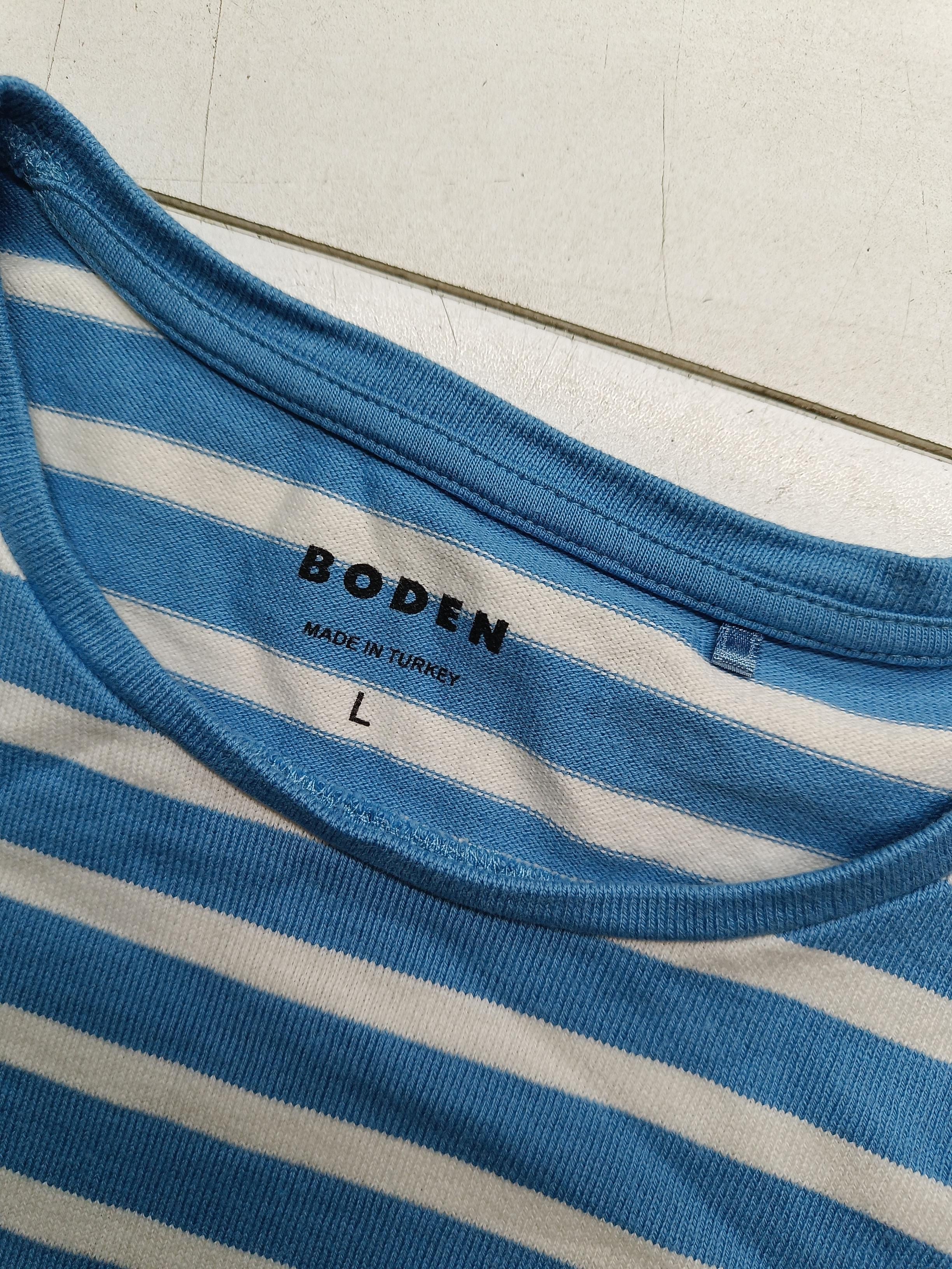 Boden Women's T-Shirt L Blue Striped 100% Cotton Short Sleeve Round Neck Basic - Image 5