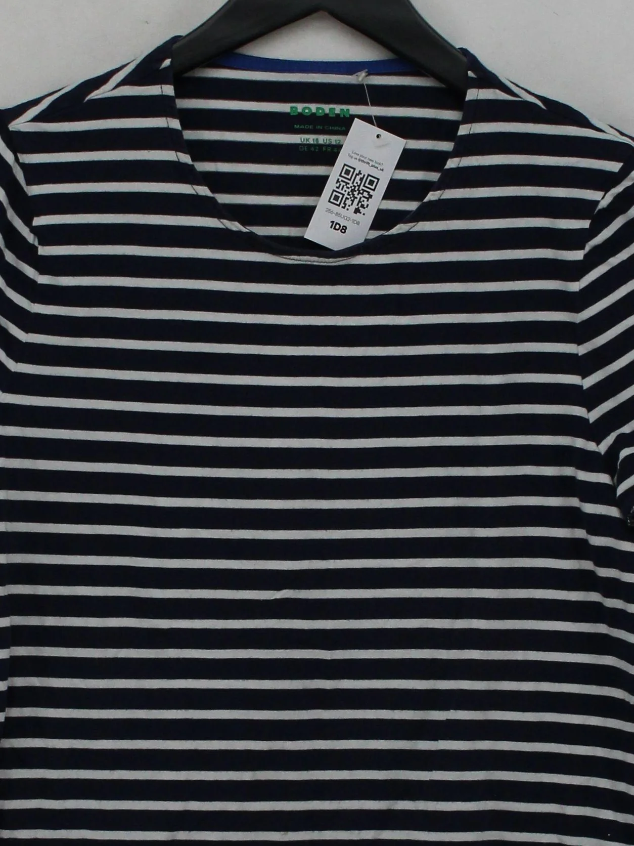 Boden Women's T-Shirt L Blue Striped 100% Cotton Short Sleeve Round Neck Basic - Image 3