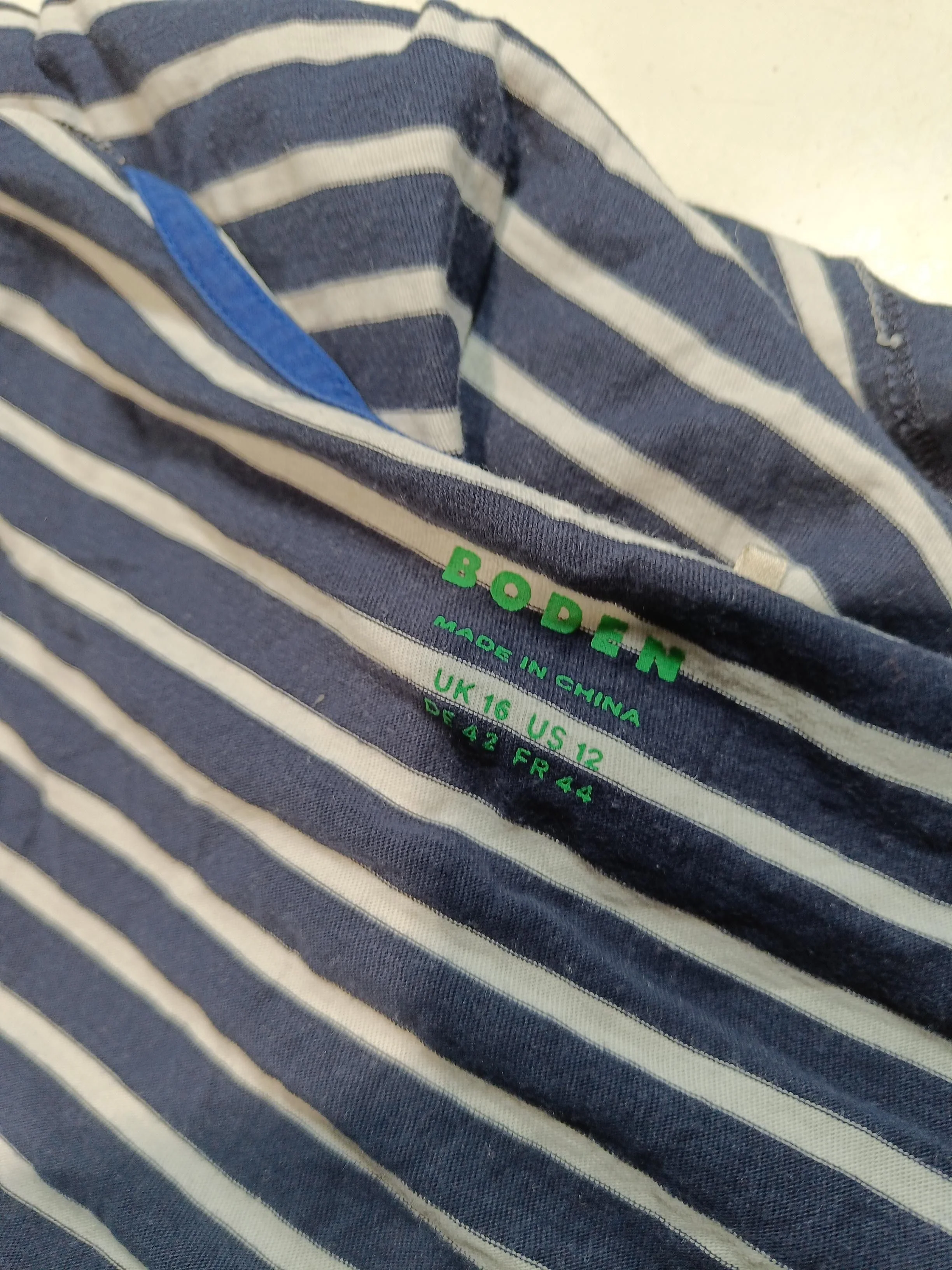 Boden Women's T-Shirt L Blue Striped 100% Cotton Short Sleeve Round Neck Basic - Image 5