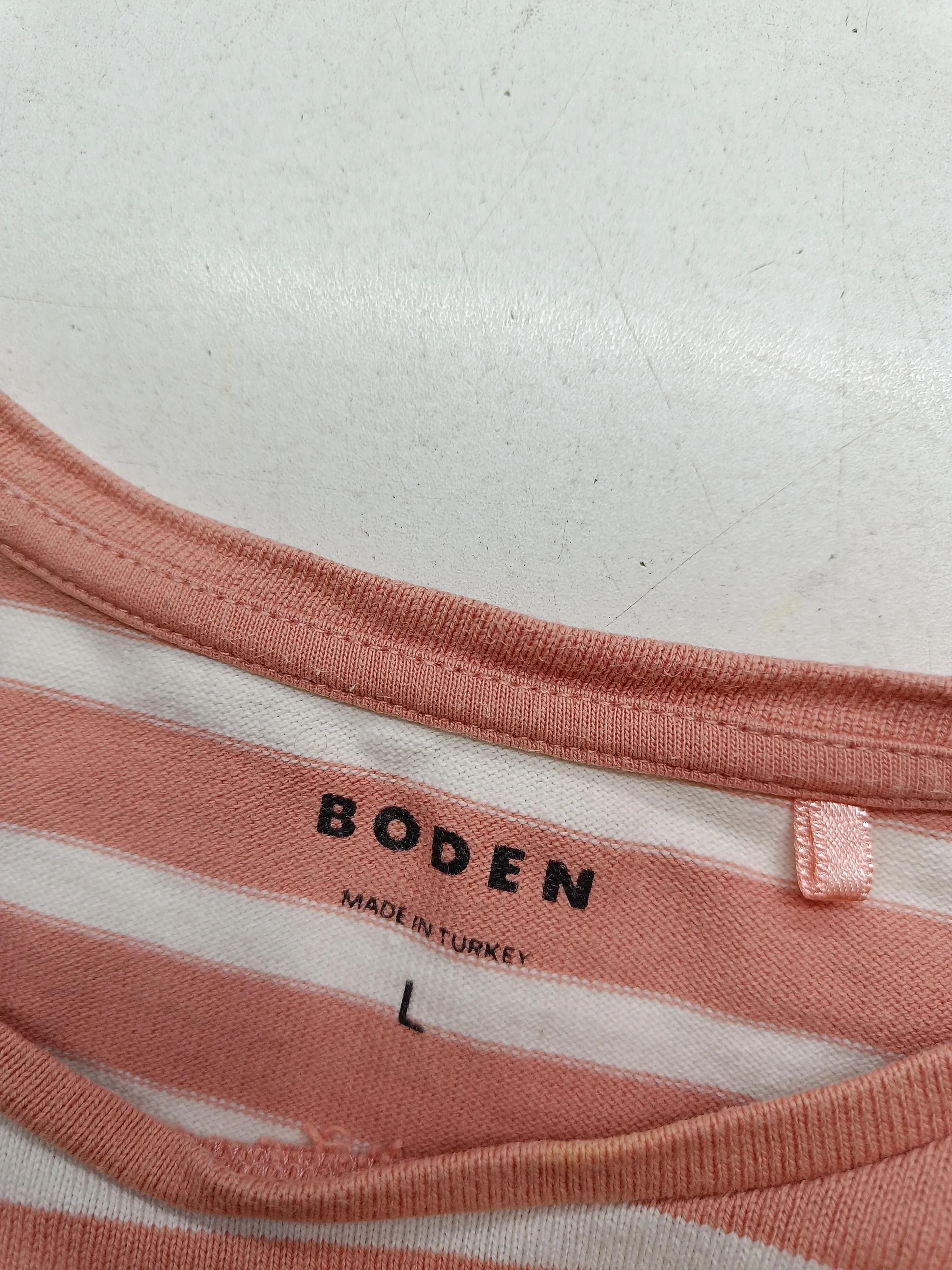 Boden Women's T-Shirt L Pink Striped 100% Cotton Short Sleeve Round Neck Basic - Image 5