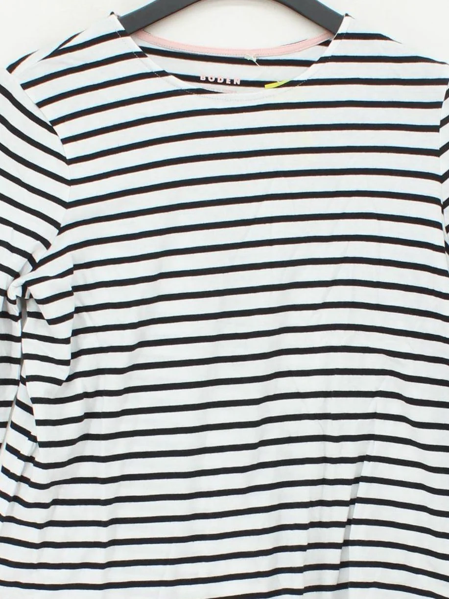 Boden Women's T-Shirt M White Striped 100% Cotton Short Sleeve Round Neck Basic - Image 3