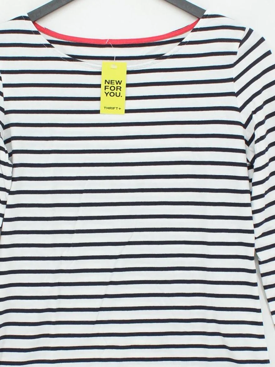 Boden Women's T-Shirt S White Striped 100% Cotton Short Sleeve Round Neck Basic - Image 3