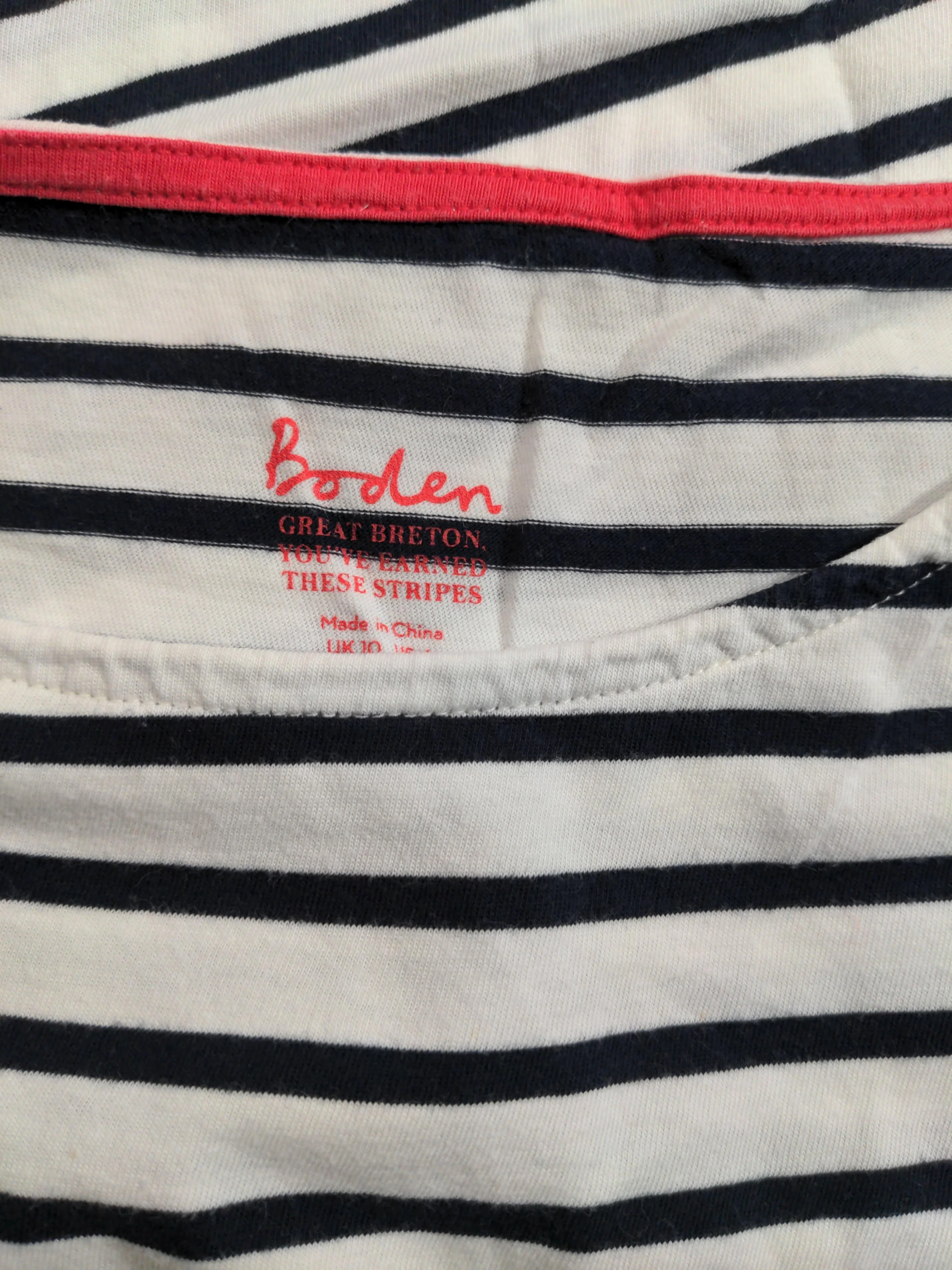 Boden Women's T-Shirt S White Striped 100% Cotton Short Sleeve Round Neck Basic - Image 5