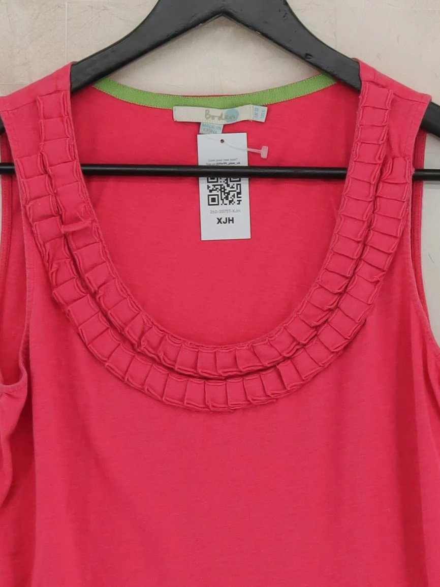 Boden Women's T-Shirt UK 10 Pink Cotton with Viscose Sleeveless Round Neck Basic - Image 3