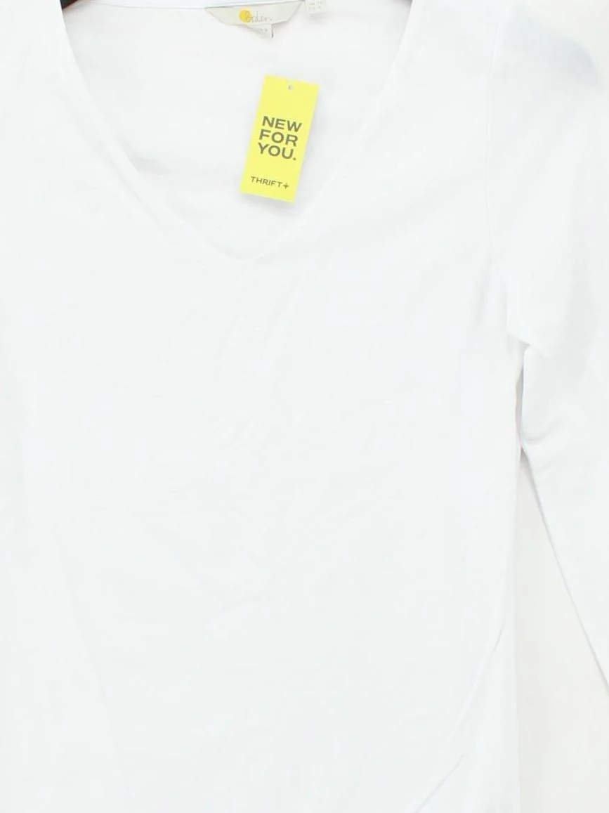 Boden Women's T-Shirt UK 10 White Cotton with Elastane Short Sleeve V-Neck Basic - Image 3