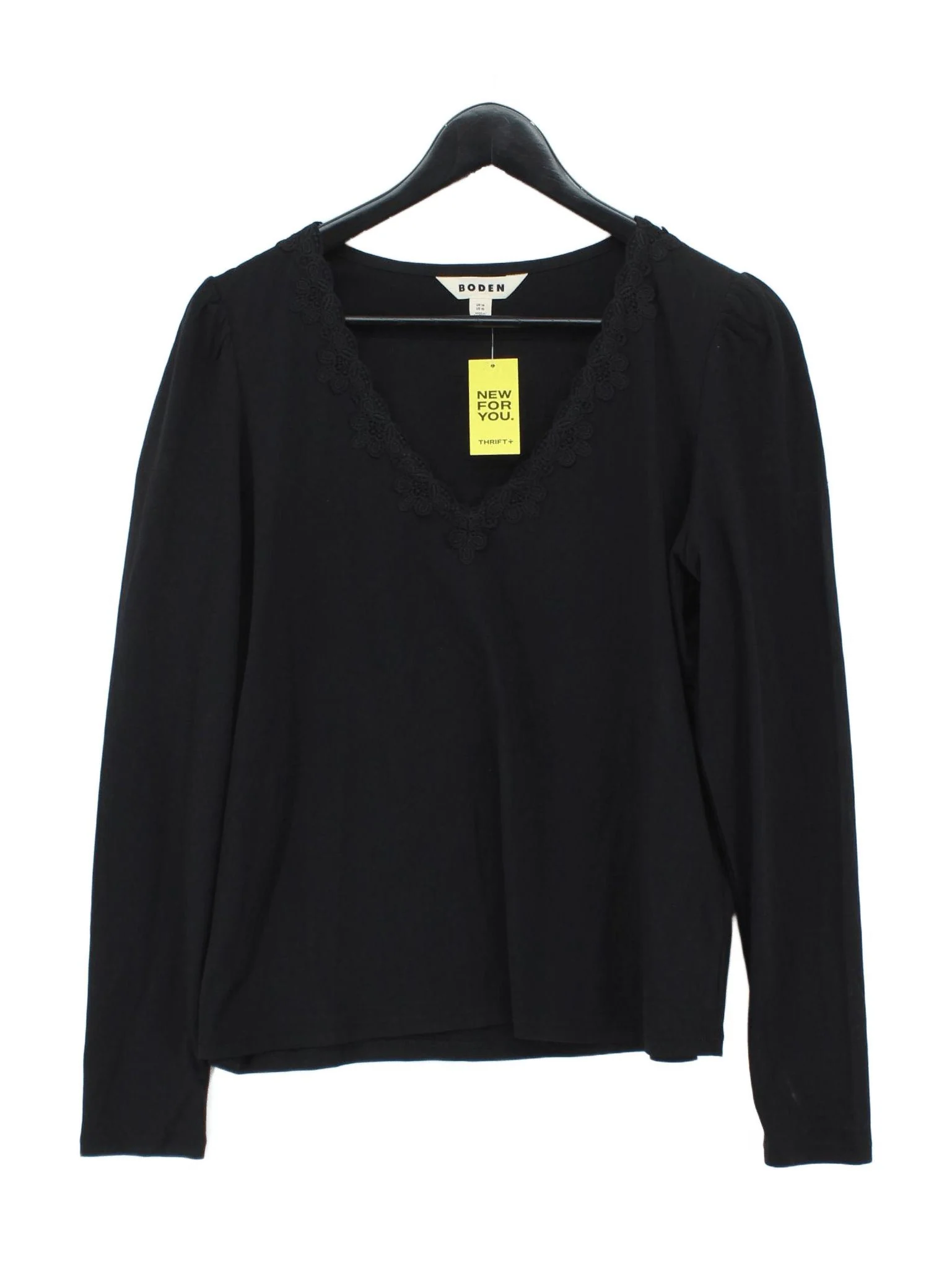 Boden Women's Top L Black 100% Cotton Long Sleeve V-Neck Basic