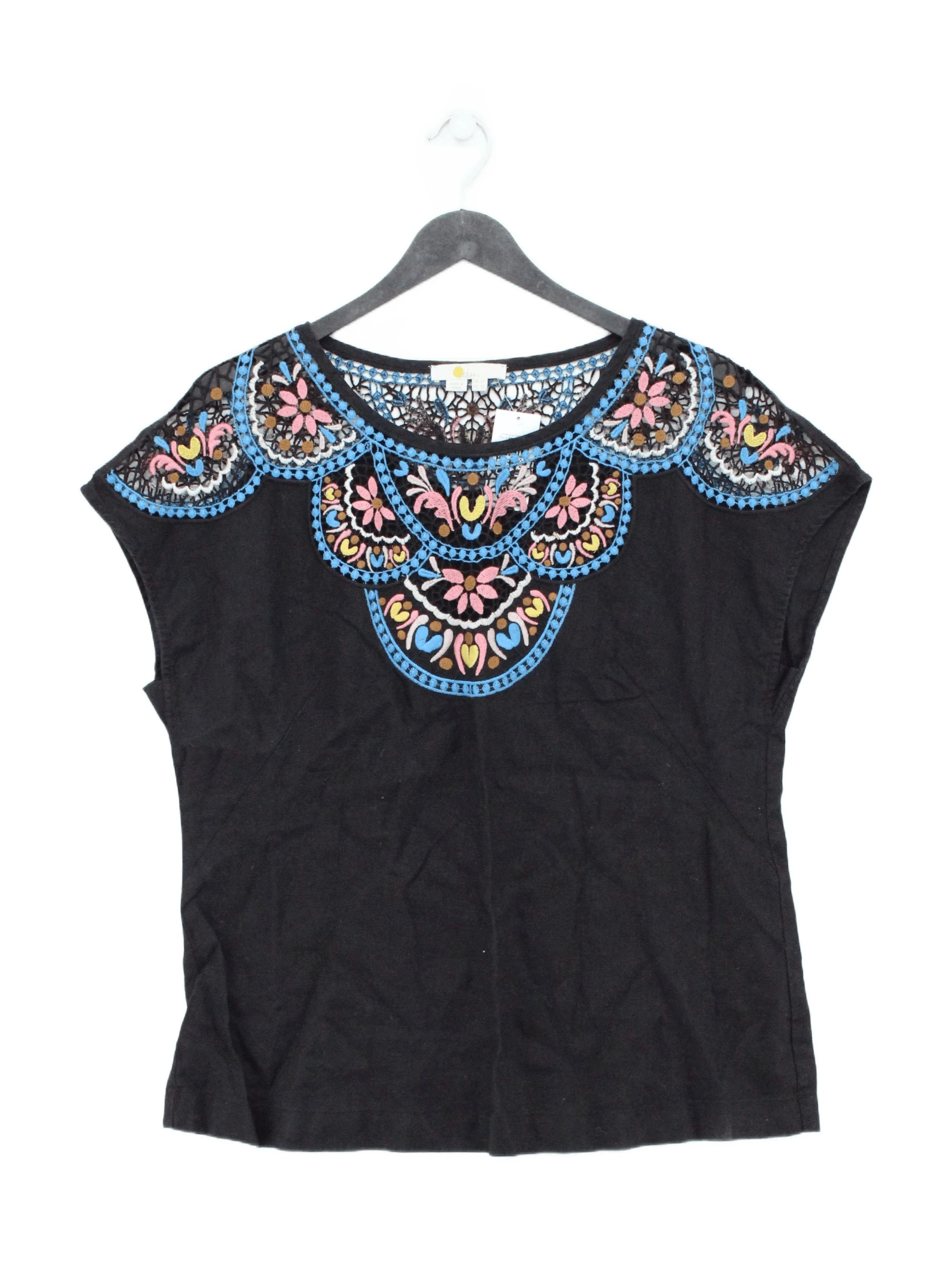 Boden Women's Top L Black 100% Linen Short Sleeve Round Neck Basic