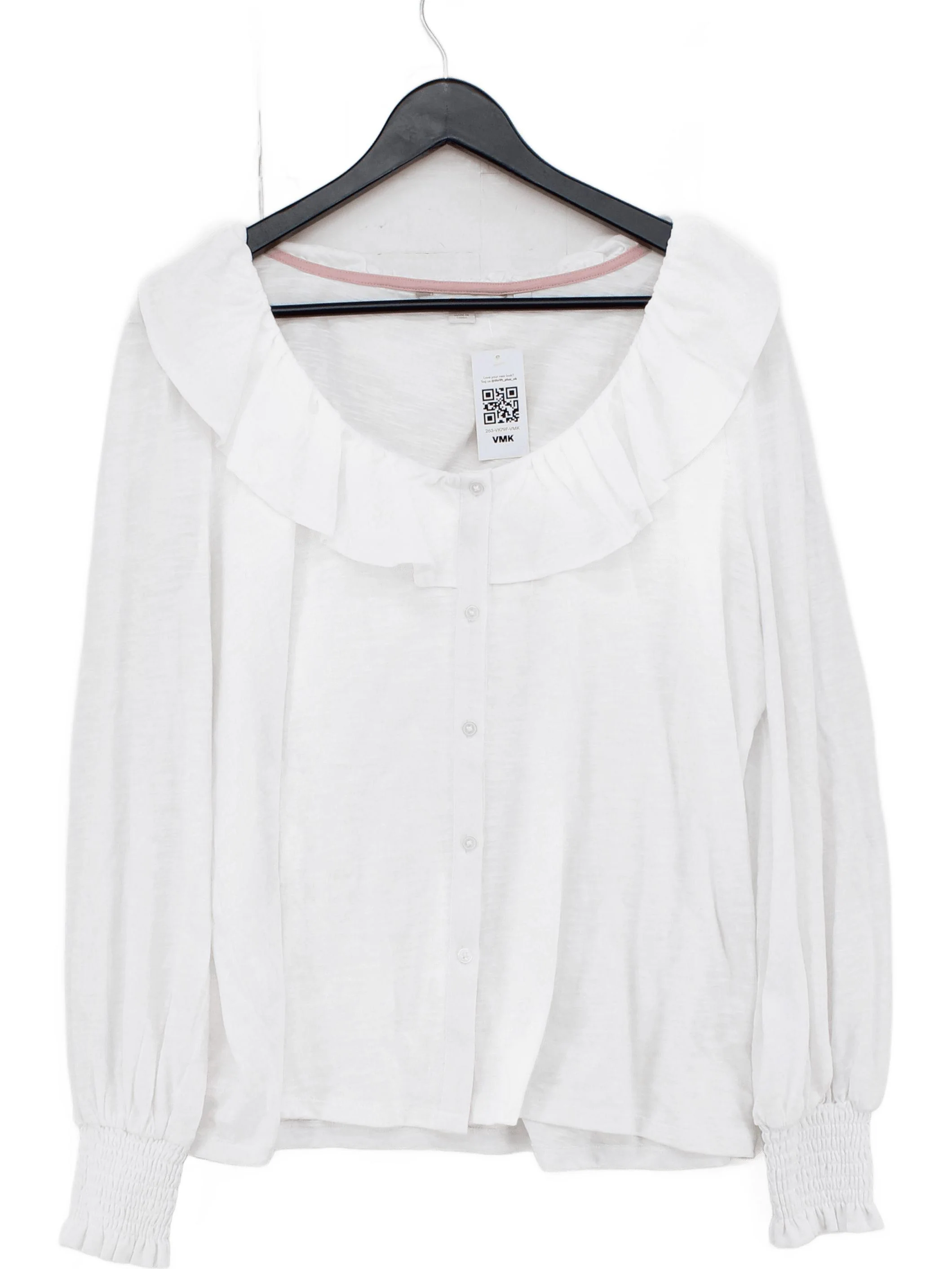 Boden Women's Top L White 100% Cotton Long Sleeve Round Neck Basic