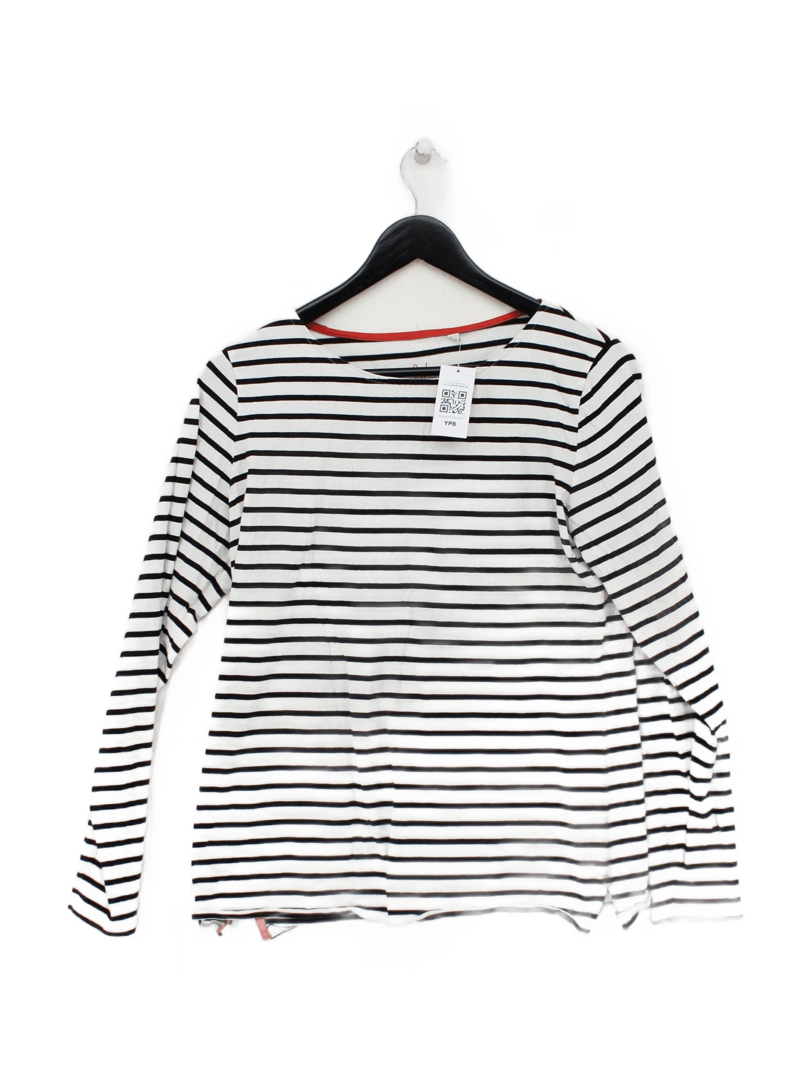Boden Women's Top L White Striped 100% Cotton Long Sleeve Round Neck Basic