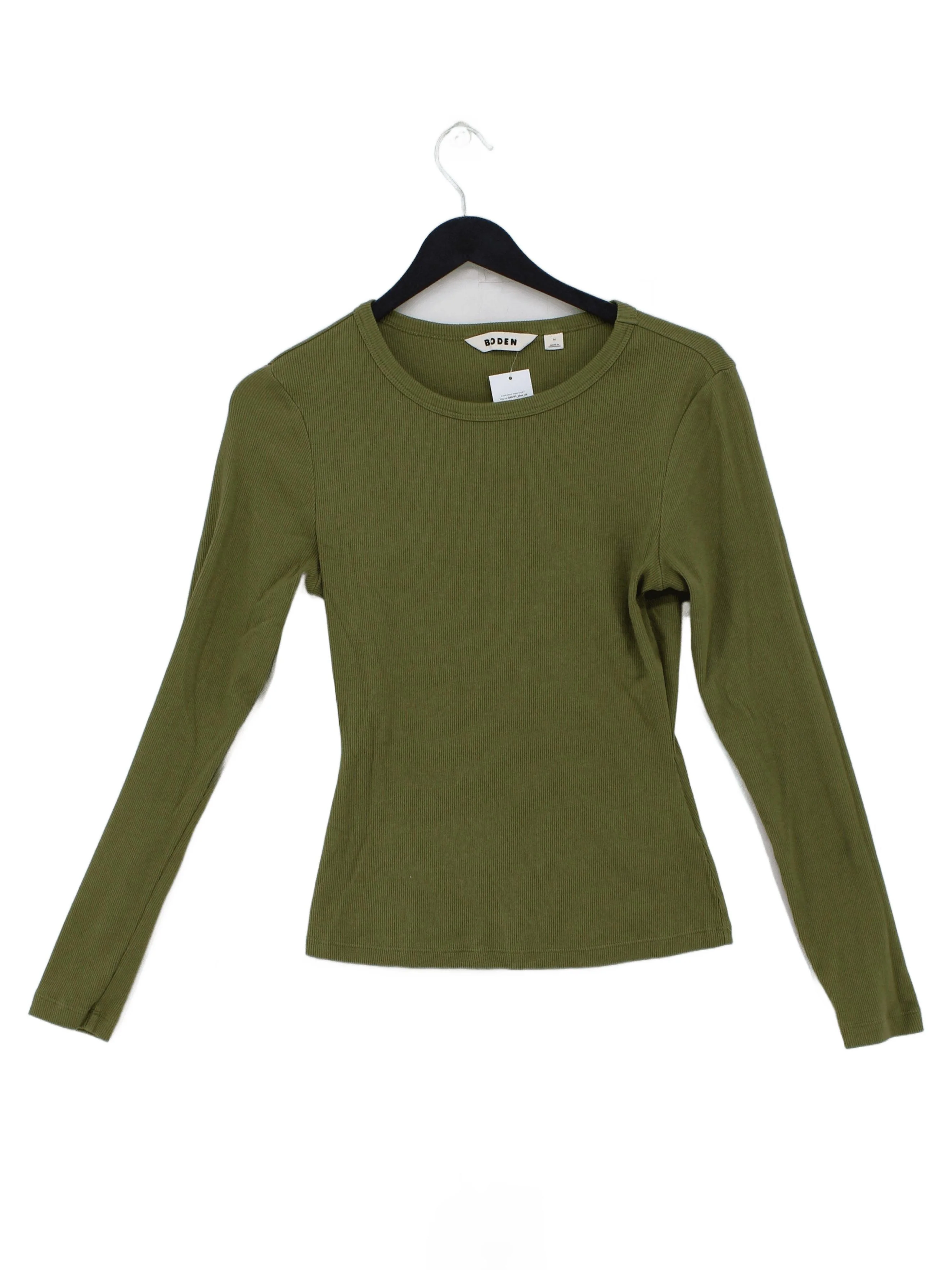 Boden Women's Top M Green Cotton with Elastane Long Sleeve Crew Neck Jersey