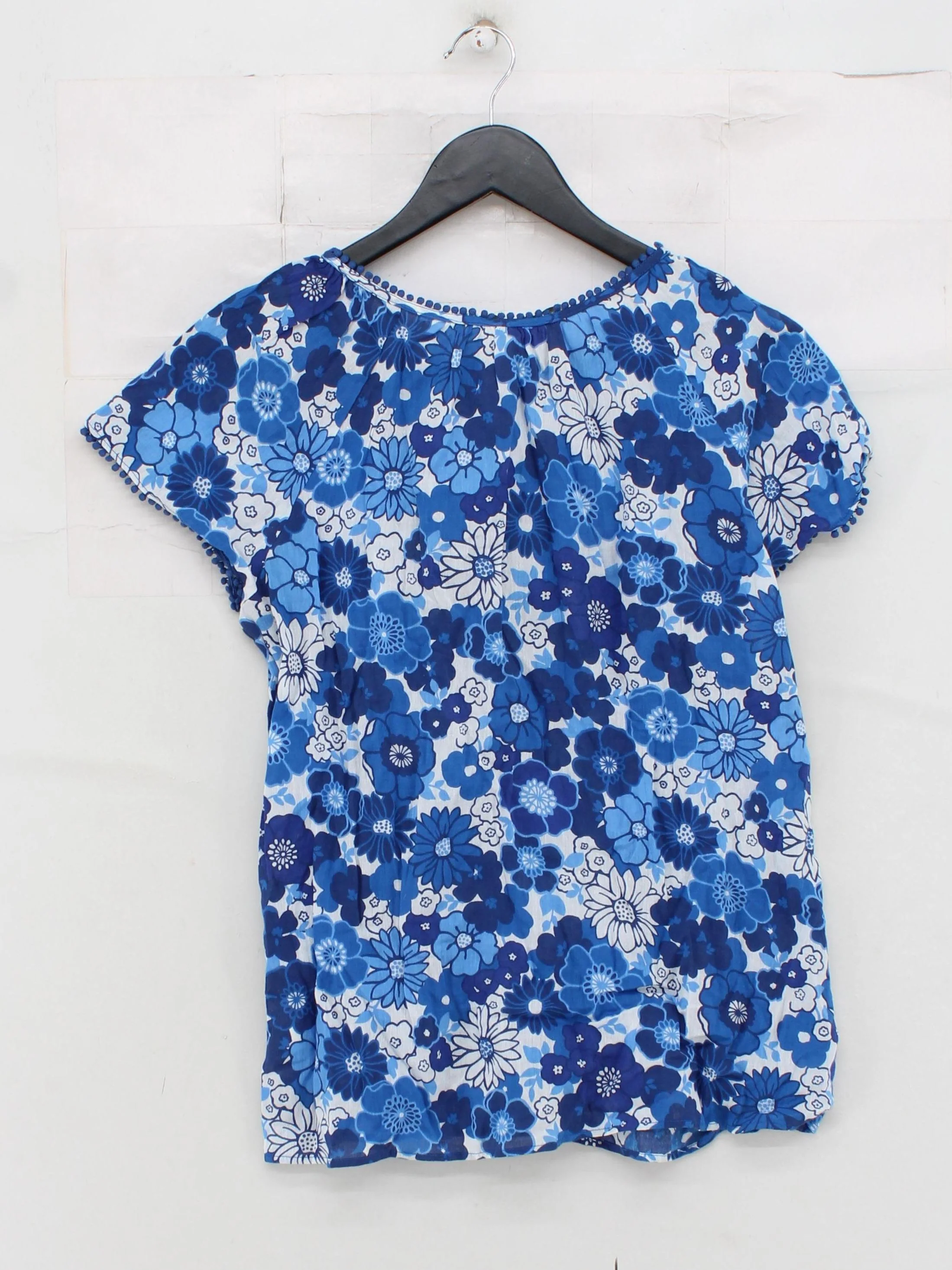 Boden Women's Top S Blue Floral 100% Cotton Short Sleeve Round Neck Basic - Image 2