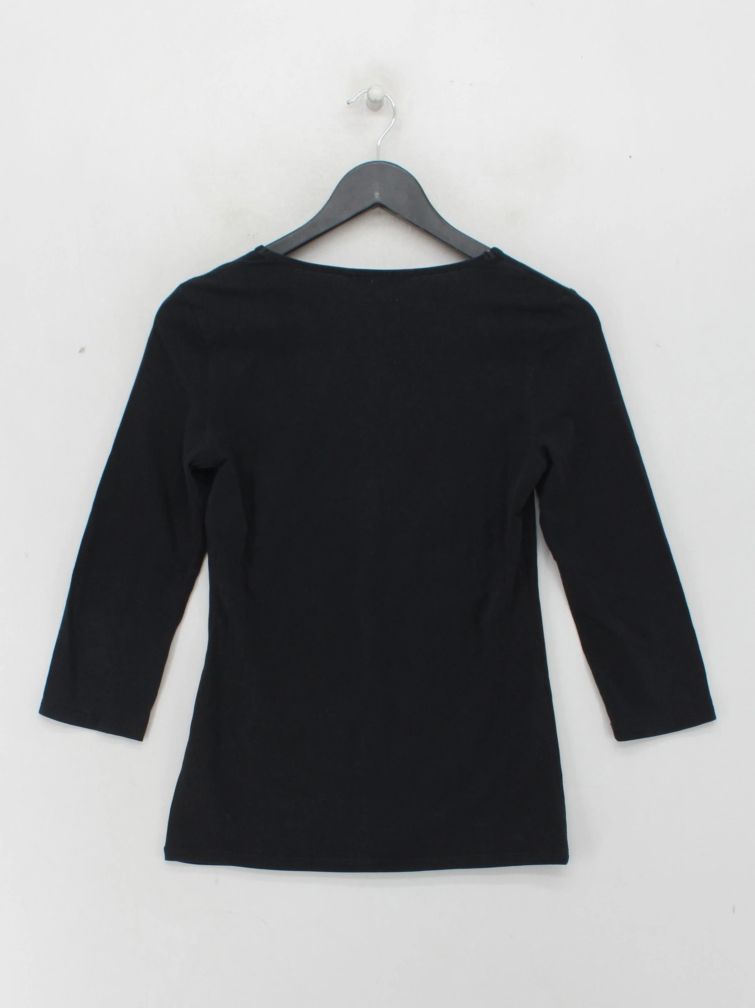 Boden Women's Top UK 10 Black Cotton with Elastane 3/4 Sleeve Round Neck Basic - Image 2