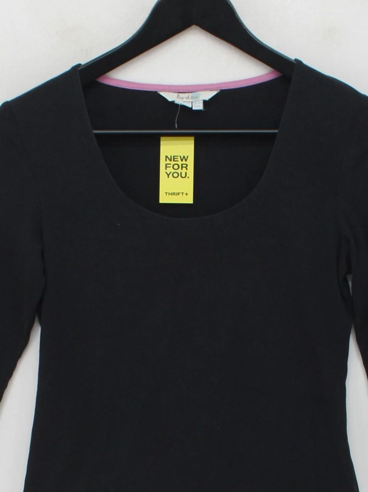 Boden Women's Top UK 10 Black Cotton with Elastane 3/4 Sleeve Round Neck Basic - Image 3