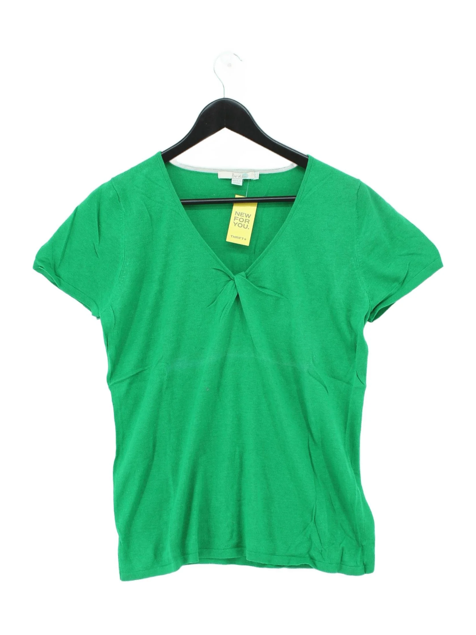 Boden Women's Top UK 10 Green Linen with Cotton Short Sleeve V-Neck Basic