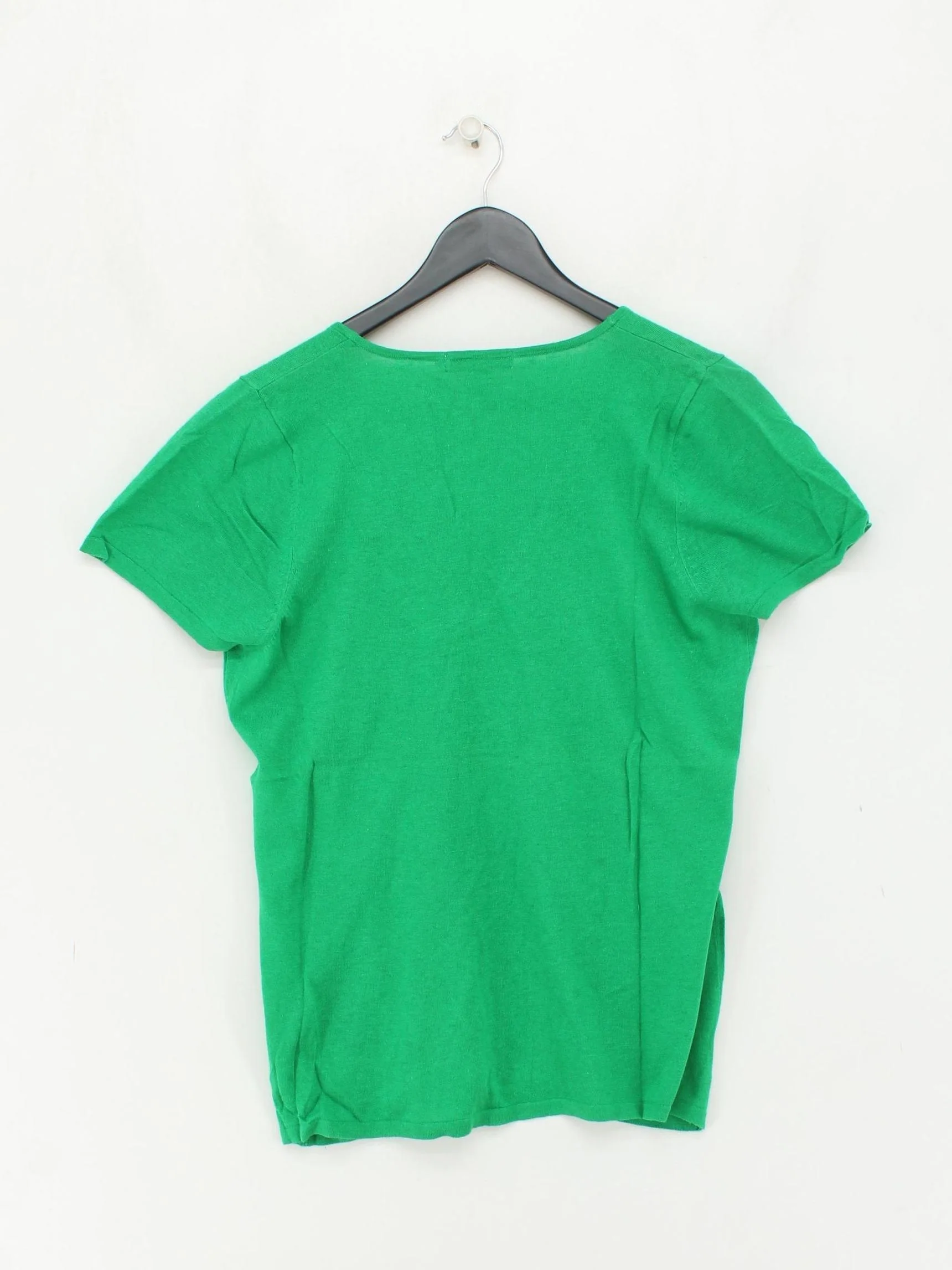 Boden Women's Top UK 10 Green Linen with Cotton Short Sleeve V-Neck Basic - Image 2