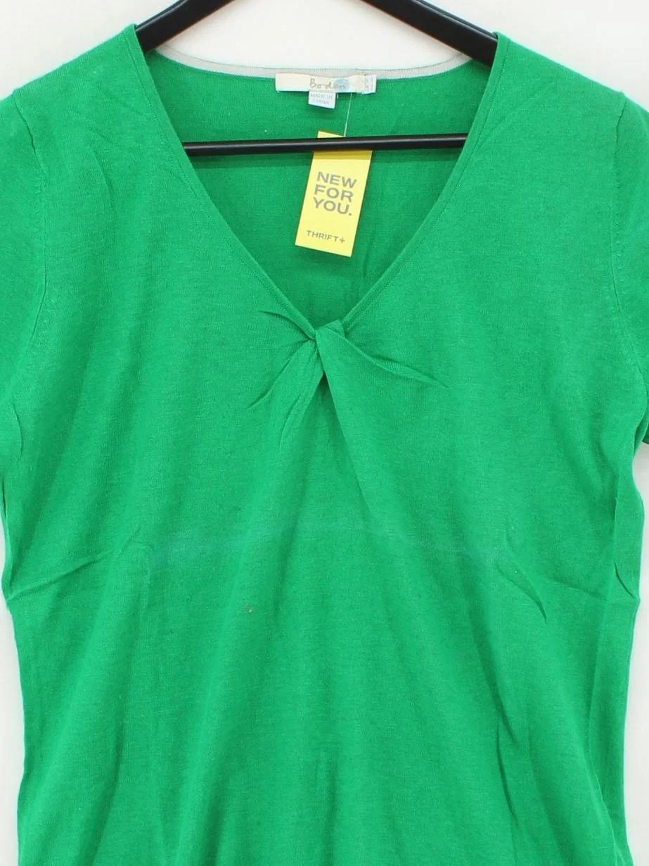 Boden Women's Top UK 10 Green Linen with Cotton Short Sleeve V-Neck Basic - Image 3