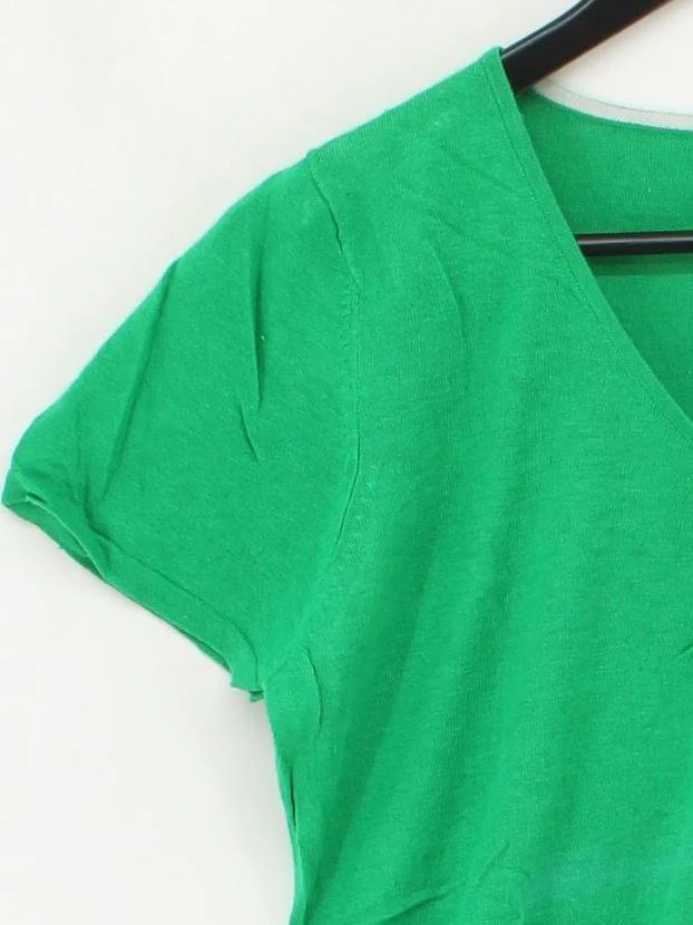 Boden Women's Top UK 10 Green Linen with Cotton Short Sleeve V-Neck Basic - Image 4
