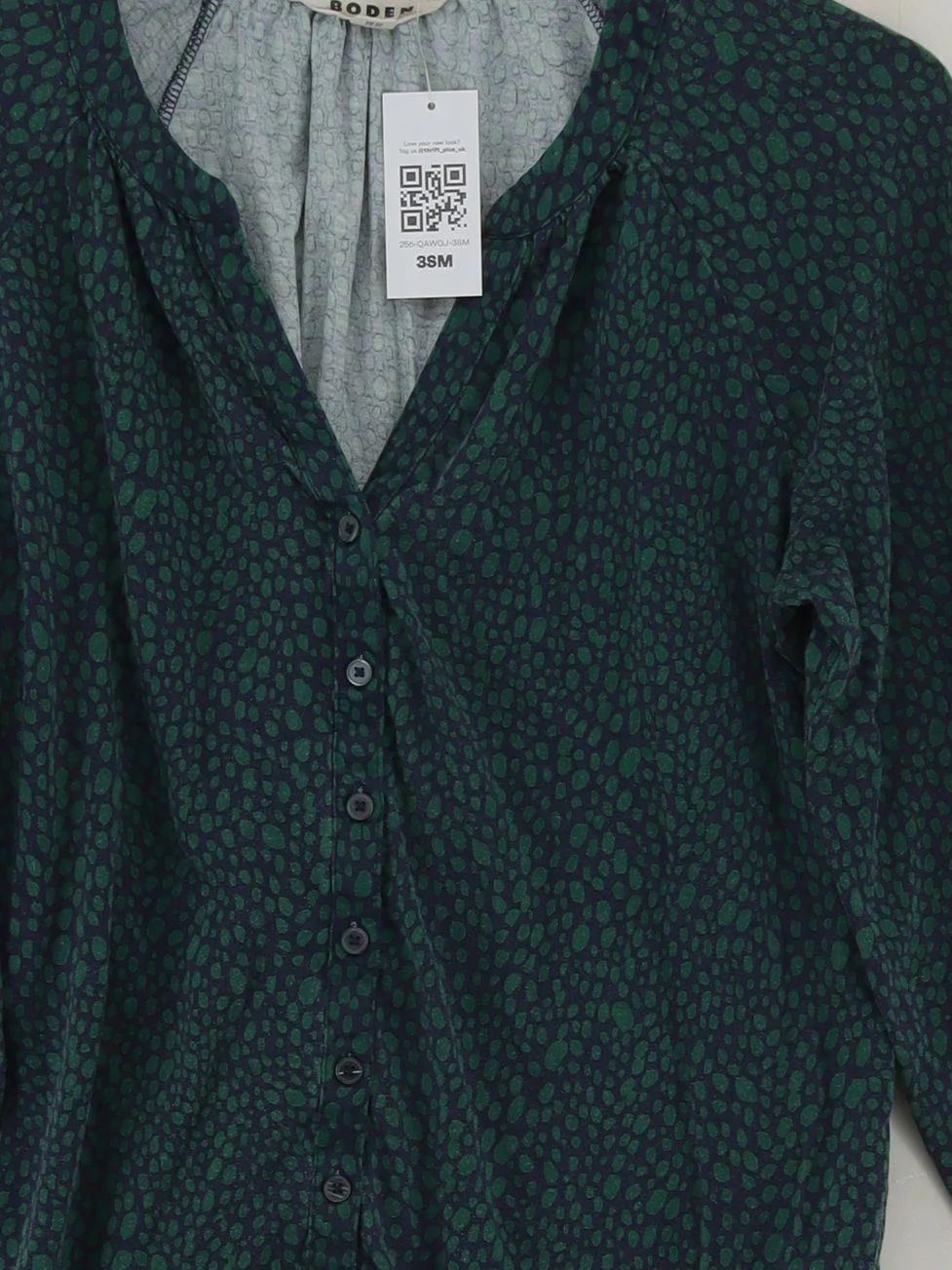 Boden Women's Top UK 10 Green Lyocell Modal with Cotton Long Sleeve V-Neck Basic - Image 3