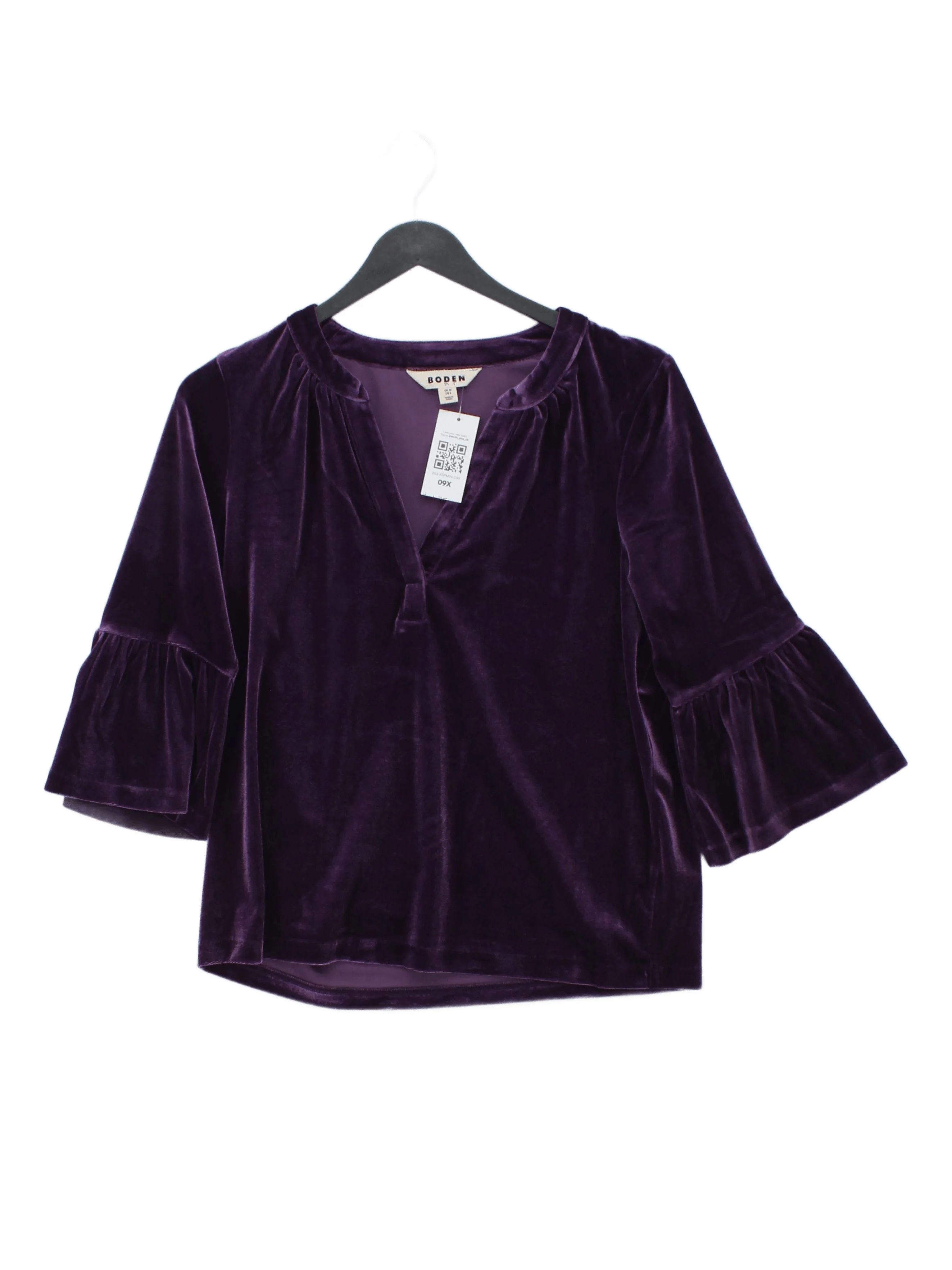 Boden Women's Top UK 10 Purple Polyester with Elastane 3/4 Sleeve V-Neck Basic