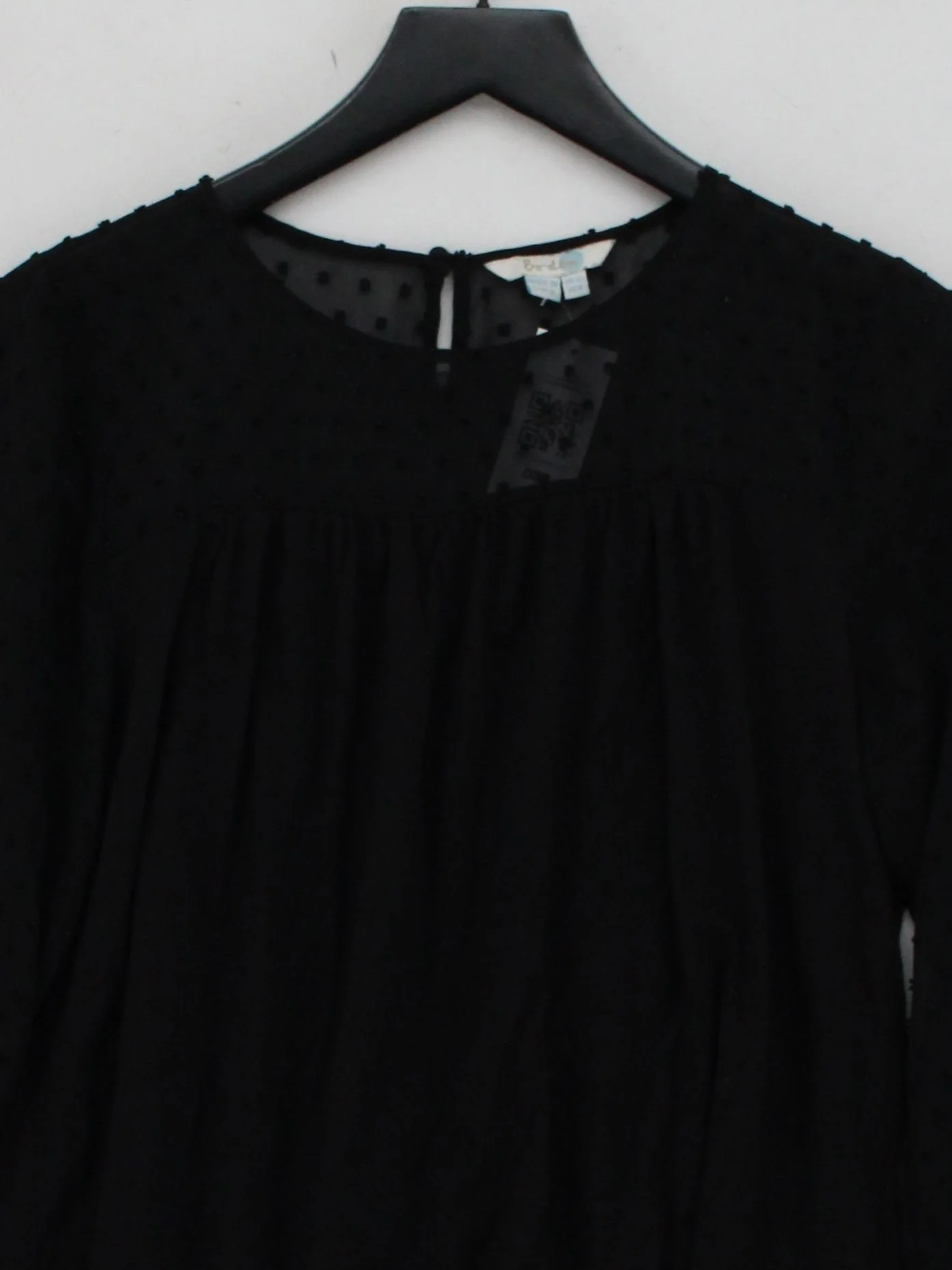 Boden Women's Top UK 12 Black Viscose with Cotton Long Sleeve Round Neck Basic - Image 3