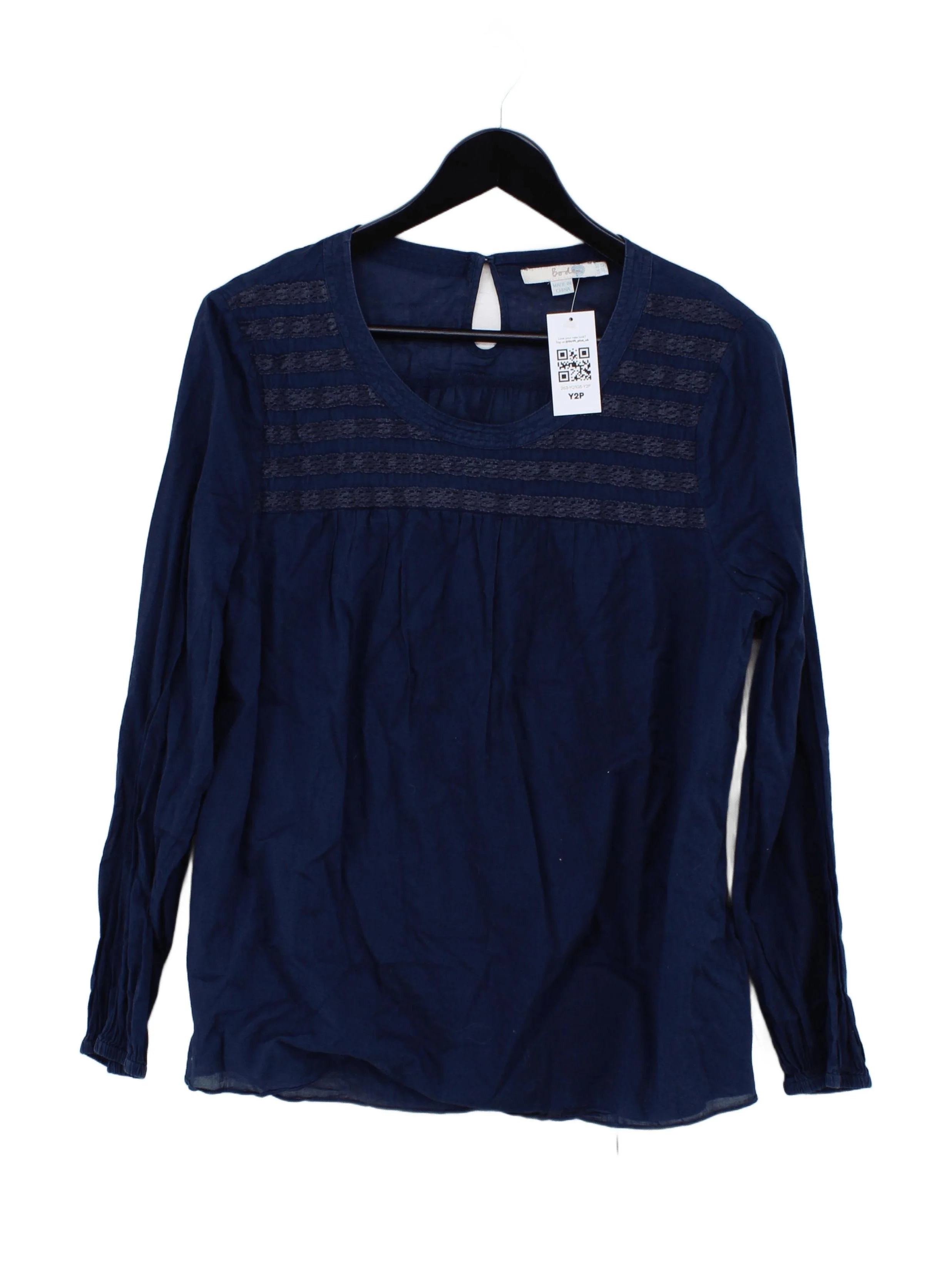 Boden Women's Top UK 12 Blue 100% Cotton Long Sleeve Round Neck Basic